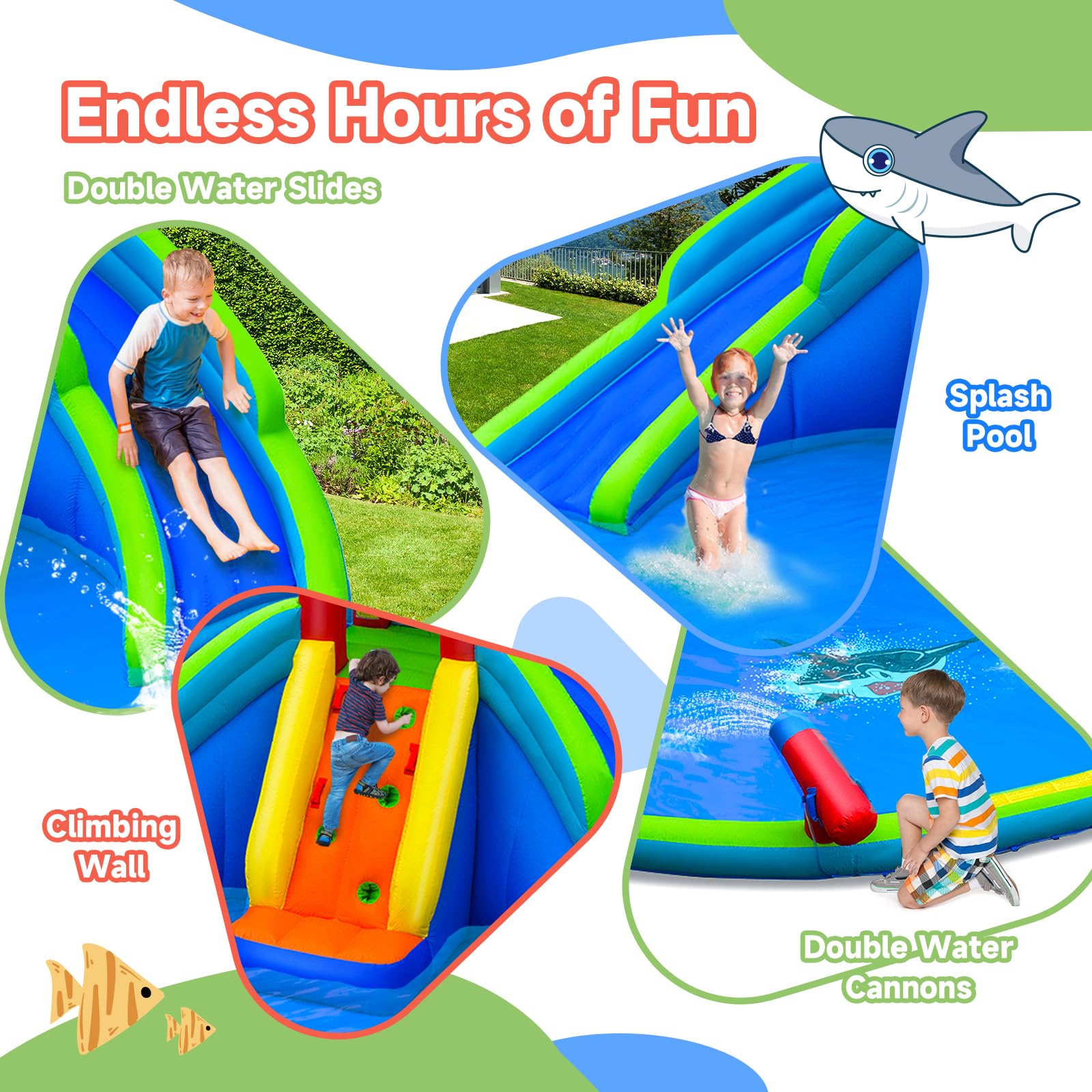 HONEY JOY Inflatable Water Slides for Kids - Bounce House with Long Slides, Climbing Wall, Splash Pool & Water Cannons | Backyard Water Park for Summer Fun | Perfect for Birthday Parties, Family Gatherings & Outdoor Play (Blower Not Included)
