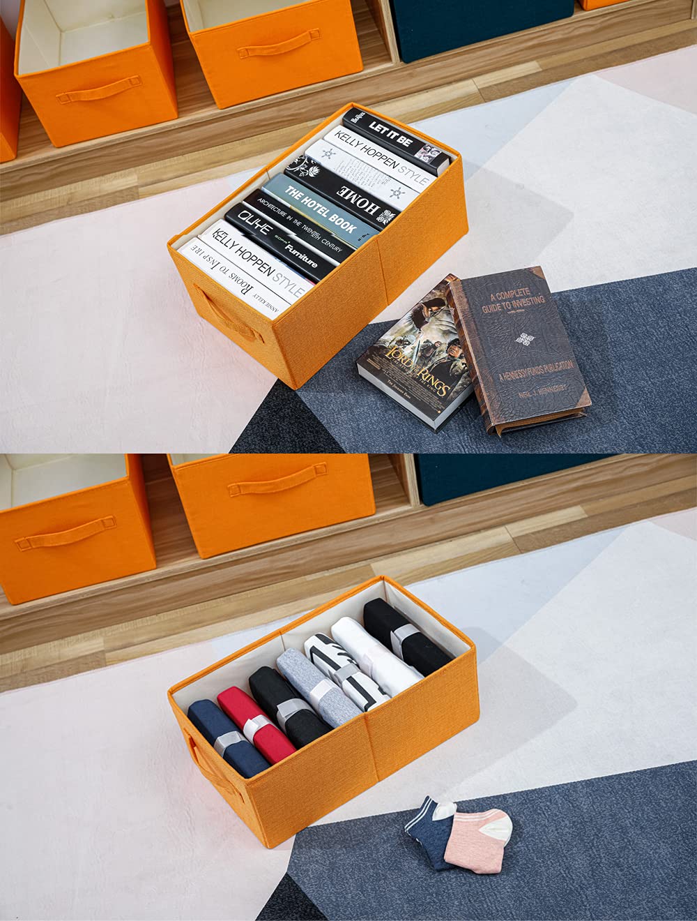 ALYER Foldable Fabric Storage Bin with Handles - Collapsible Shelf Organizer for Closet, Nursery, Office | Perfect for Toys, Books, Clothes & Baby Items (Orange) - Space-Saving Home & Office Organization Solution