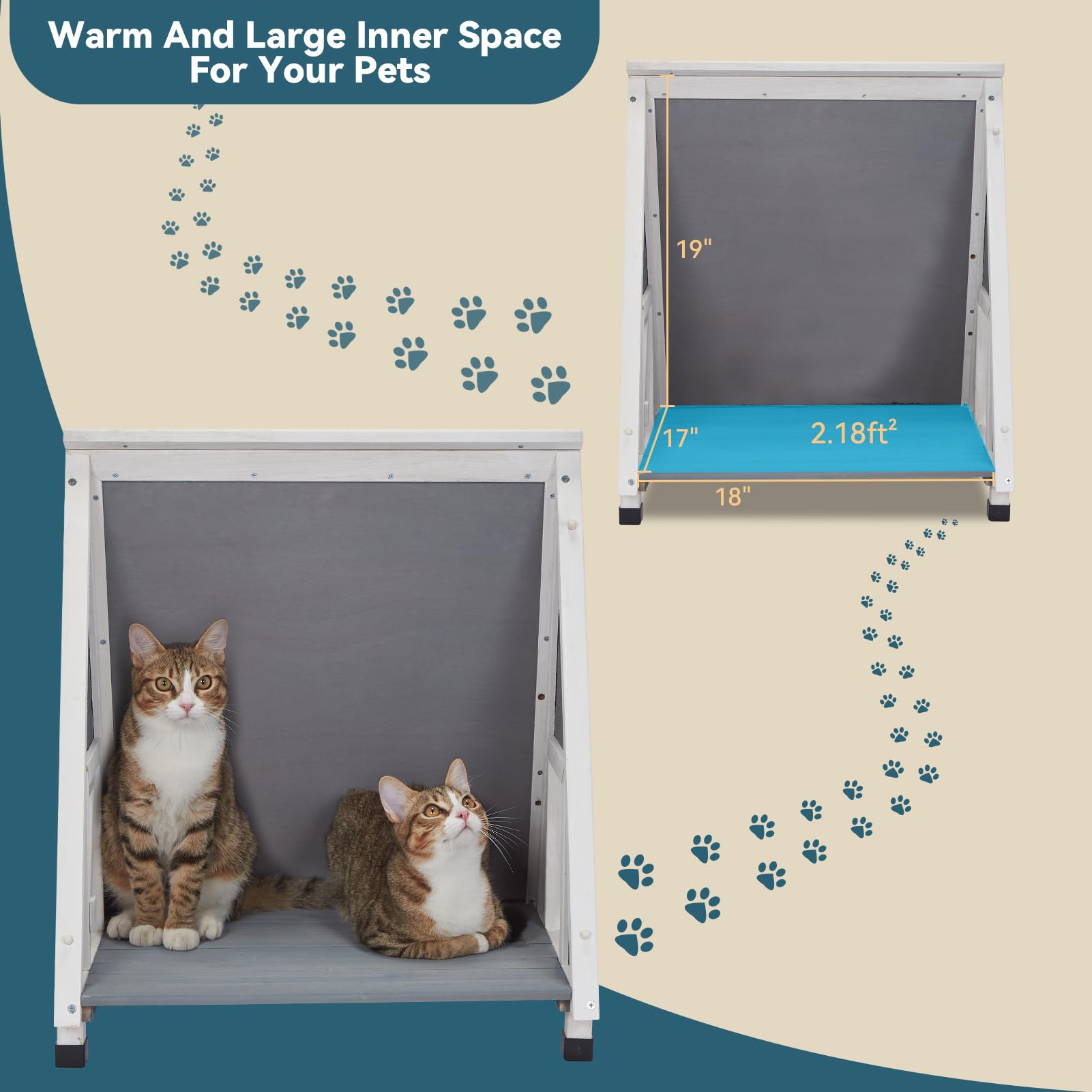 Weatherproof Petsfit Cat House for Indoor & Outdoor Cats - Insulated Feral Cat Shelter with Escape Door for Backyard, Garden & Patio Use