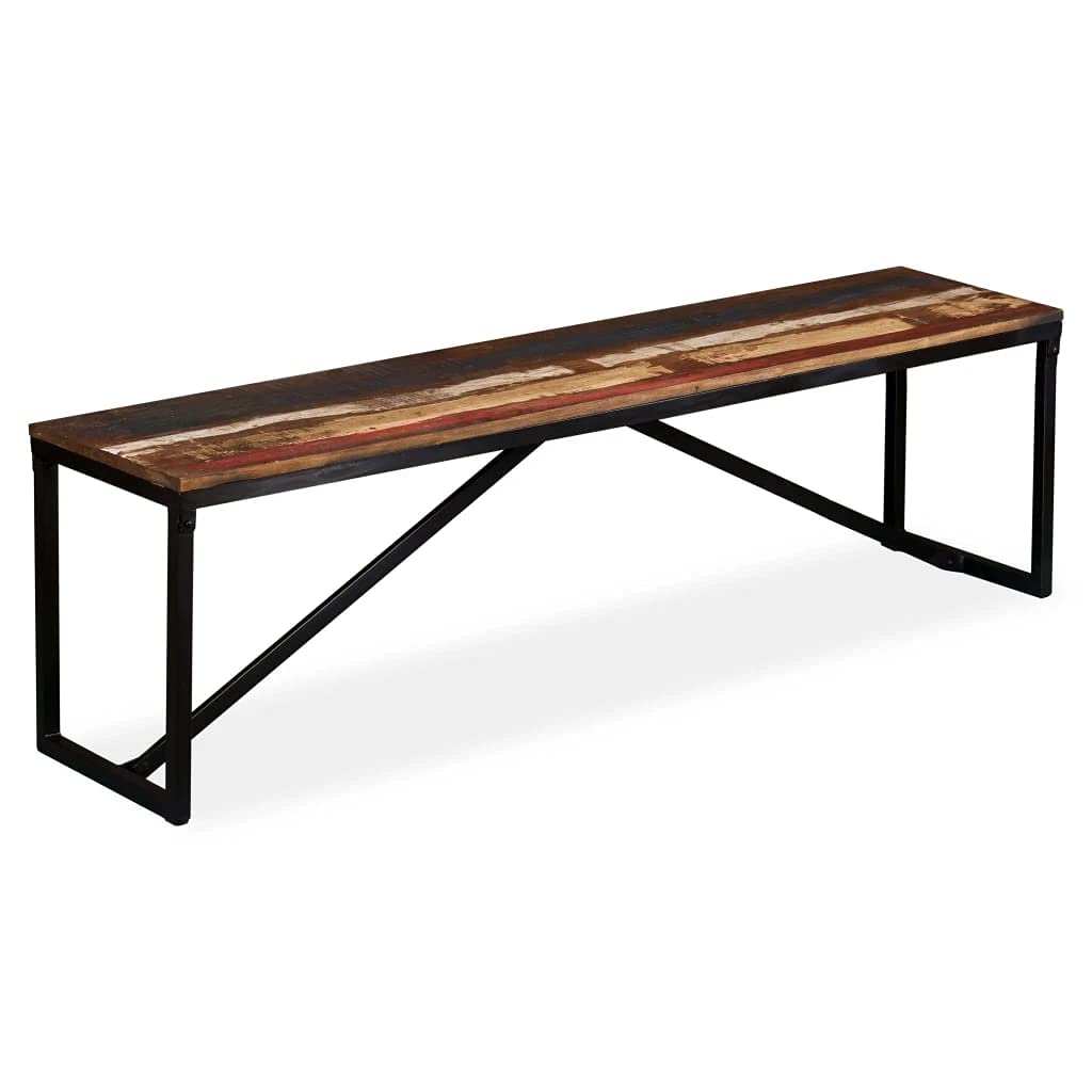 Industrial Style Solid Mango Wood Dining Bench with Steel Legs - Entryway, Living Room, Bedroom & Dining Room Bench - Perfect for Farmhouse, Modern & Rustic Home Decor