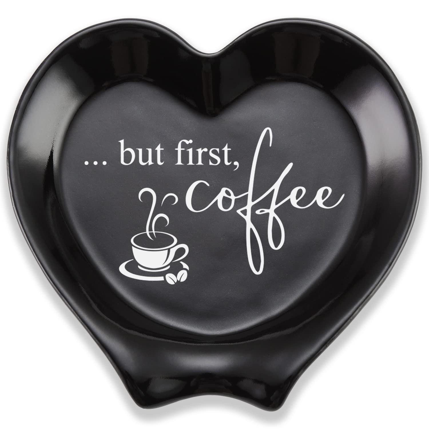 Heart-Shaped Ceramic Coffee Spoon Rest - Elegant Coffee Bar & Table Decor with Funny Coffee Quote - Perfect Gift for Coffee Lovers, Sisters, Girlfriends, Women & Men - Ideal for Home, Office & Cafe Use