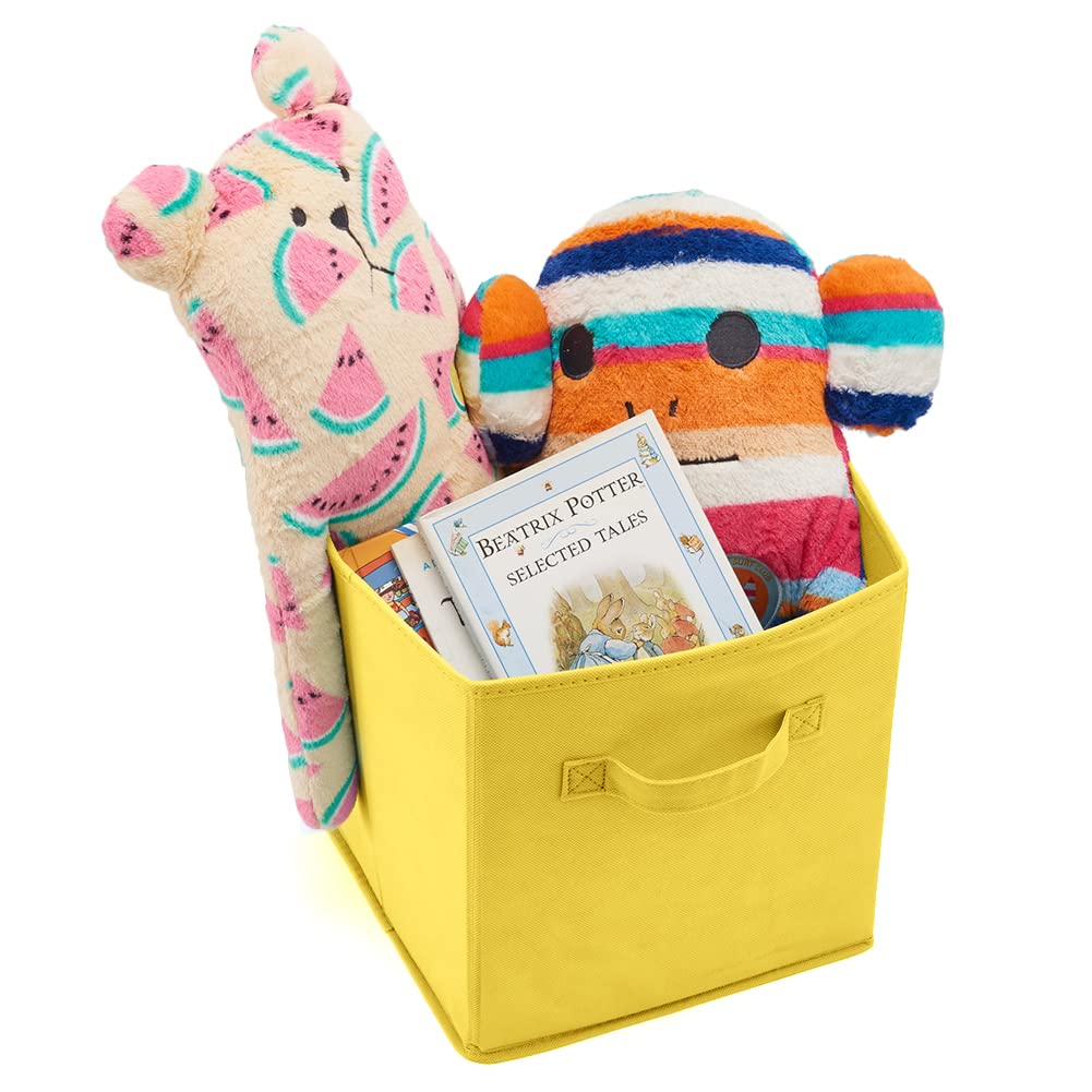 EZOWARE 6-Pack Collapsible Fabric Storage Bins with Handles - Foldable Organizer Cubes for Home, Nursery, Closet (26.7x26.7x27.8cm, Yellow) - Perfect for Toy Storage, Baby Clothes Organization & Seasonal Decor