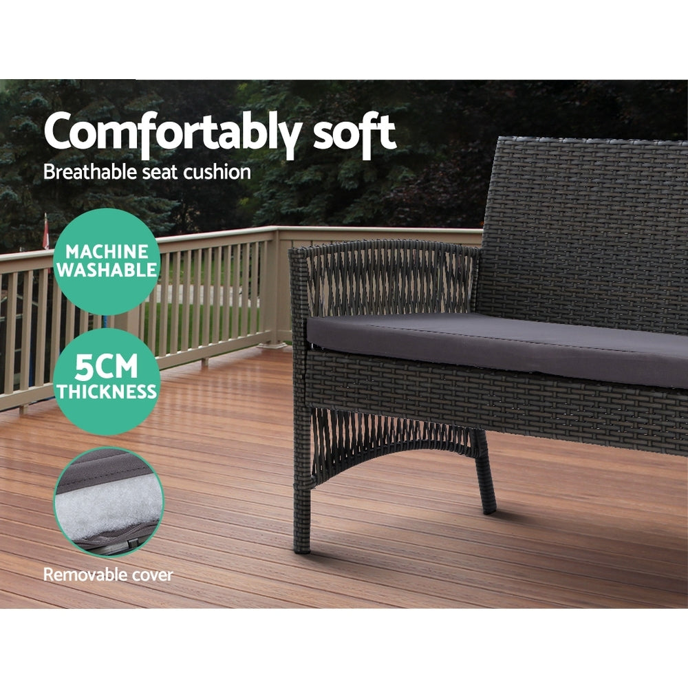 4-Piece Outdoor Wicker Sofa Set with Harp Chairs and Table - Grey Patio Garden Furniture for Backyard, Poolside & Terrace Relaxation
