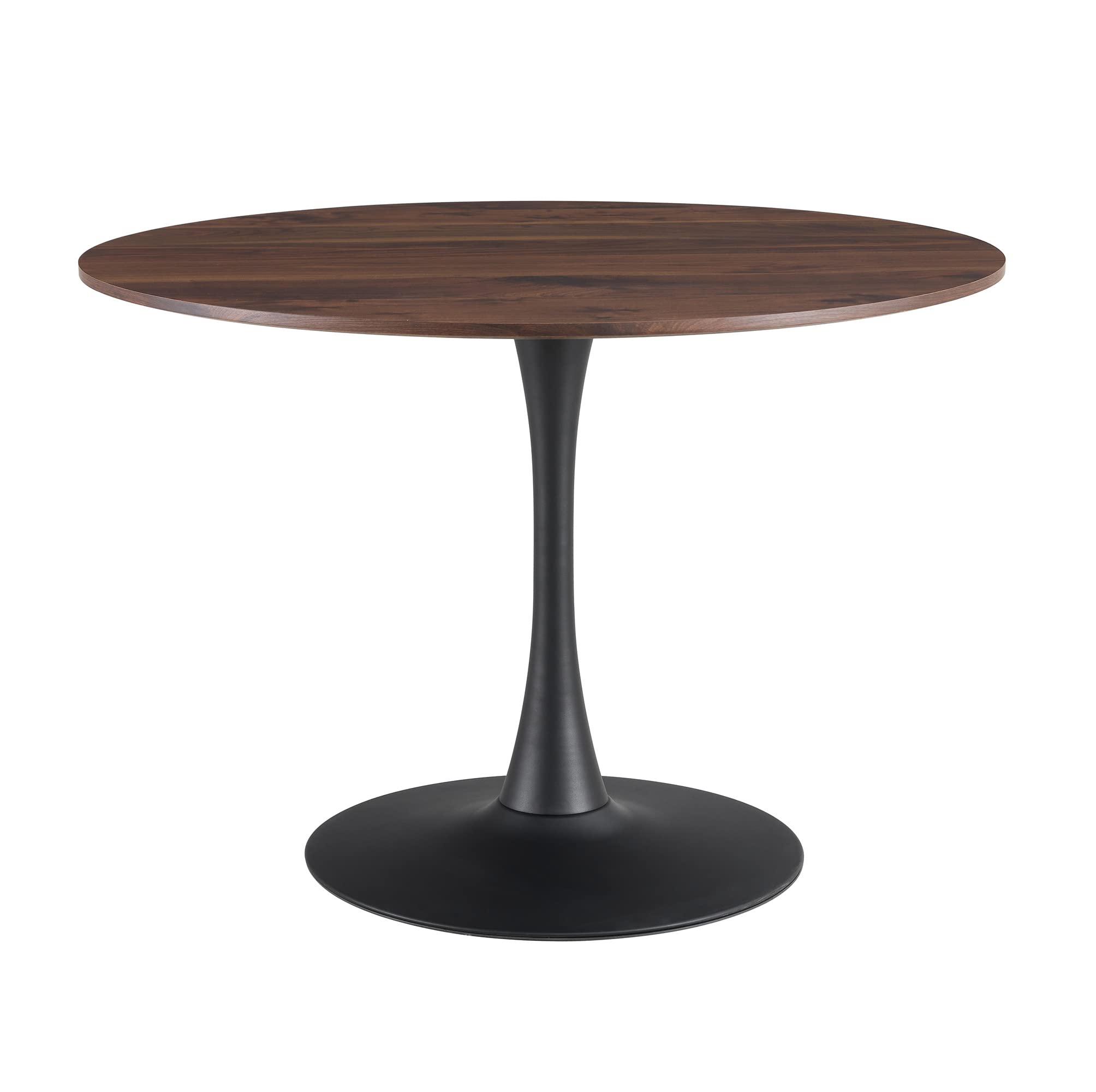 42 Inch Round Dining Table - Mid-Century Modern Tulip Table with Sturdy Metal Pedestal Base | Space-Saving Kitchen & Dining Room Furniture | Easy Assembly in Walnut & Black Finish | Perfect for Small Apartments & Cozy Breakfast Nooks