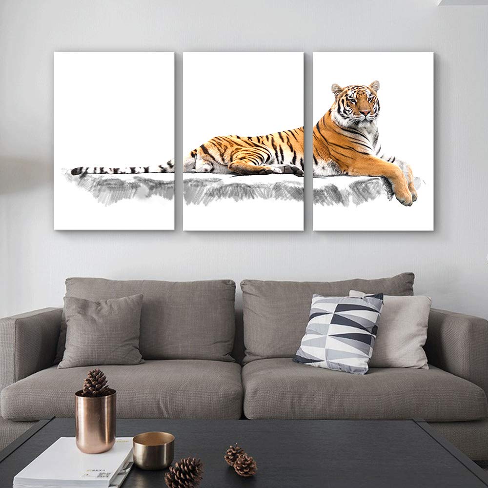 Premium 3-Panel Tiger Canvas Wall Art - 24x36 Inches Framed Painting for Living Room, Bedroom & Office Decor - Wildlife Home Decorations & Unique Gift Idea