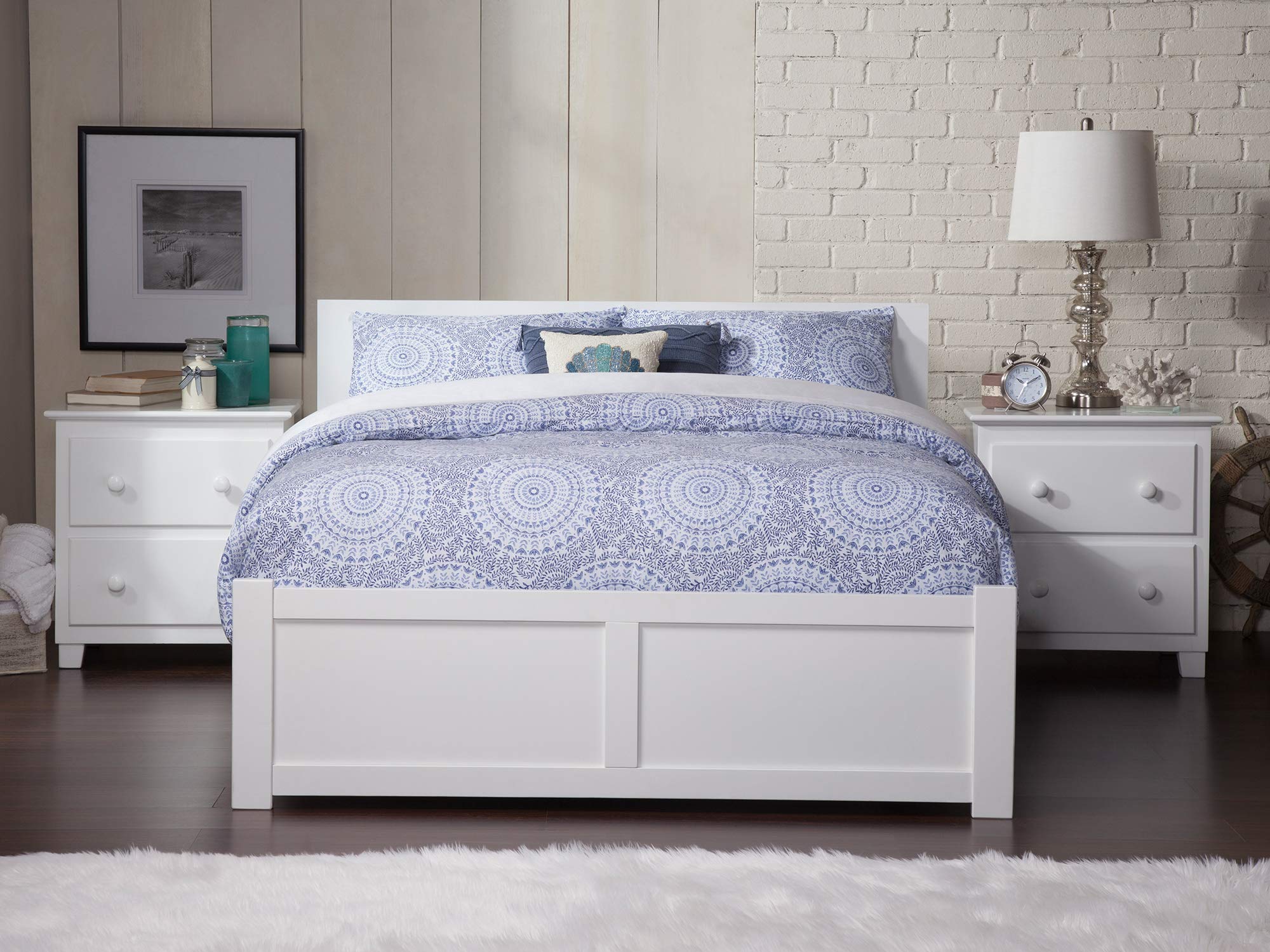 AFI Orlando Queen Size Platform Bed with Footboard & Storage in White - Modern Bedroom Furniture with Underbed Storage for Small Spaces & Apartments