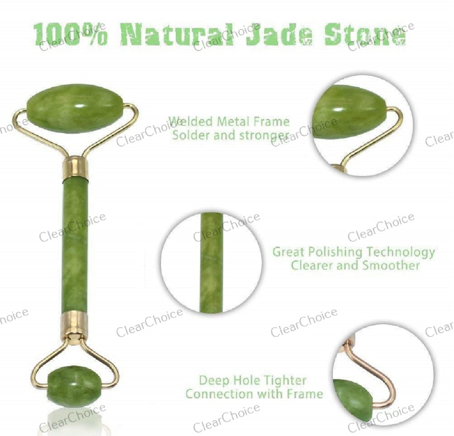 ClearChoice Facial Roller Massager - Jade & Rose Quartz Face Massage Tool for Skin Care, Wrinkle Reduction & Lymphatic Drainage - Perfect for Face, Neck & Eye Treatment - Great for Morning Routine, Spa Day & Travel Skincare