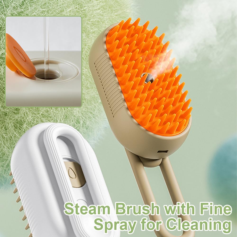 2024 Rechargeable Cat & Dog Grooming Brush with Steam - Pet Hair Shedding Remover, Massaging Brush for Cats & Dogs, White | Perfect for Home Grooming & Shedding Control