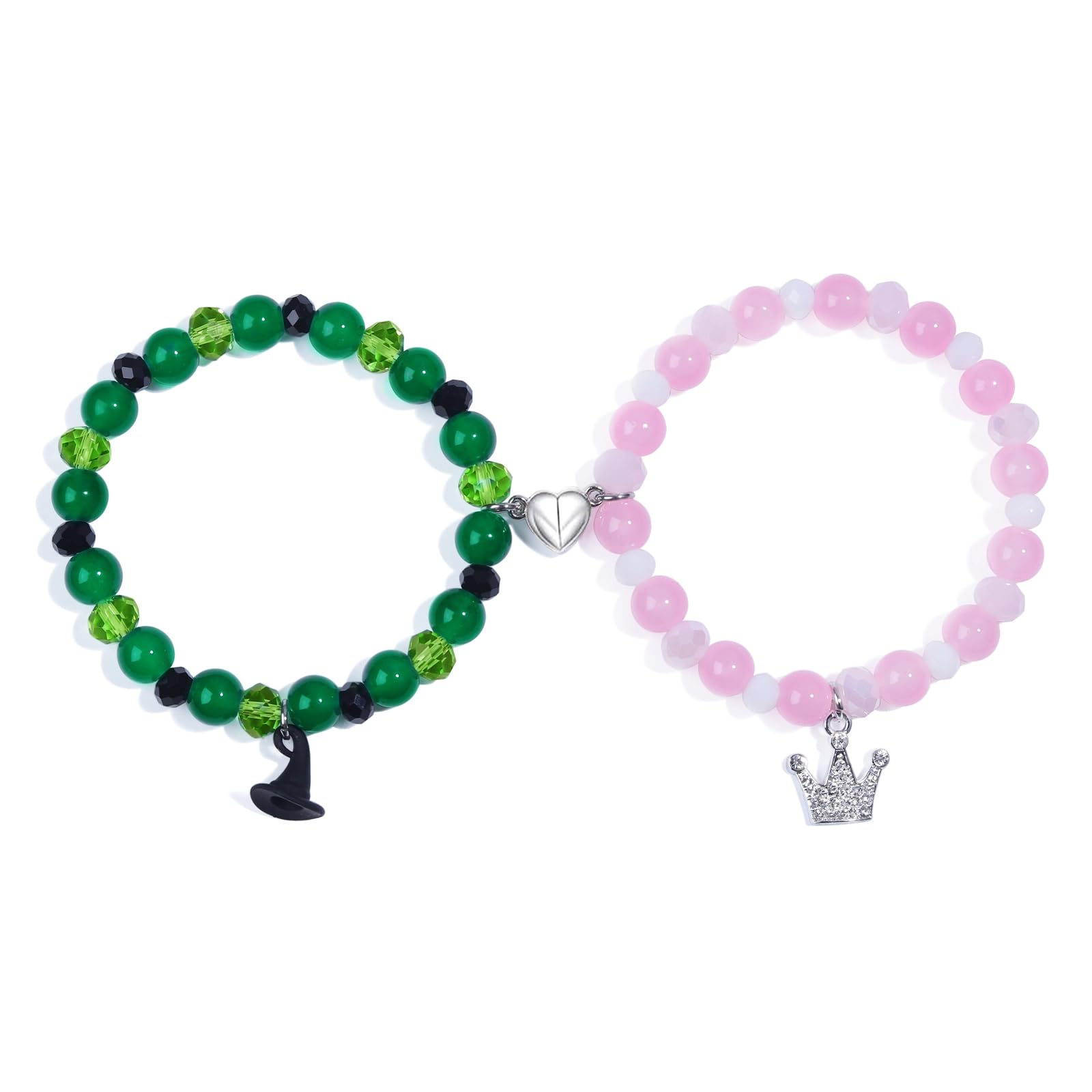 Korotho Elphaba Galinda Friendship Matching Bracelets - Natural Stone Hat-Crown Best Friend BFF Jewelry Set for Christmas, Valentine's Day Gifts | Movie Merch for Fans, Friends Party Decorations | Perfect for Couples, BFFs and Special Occasions