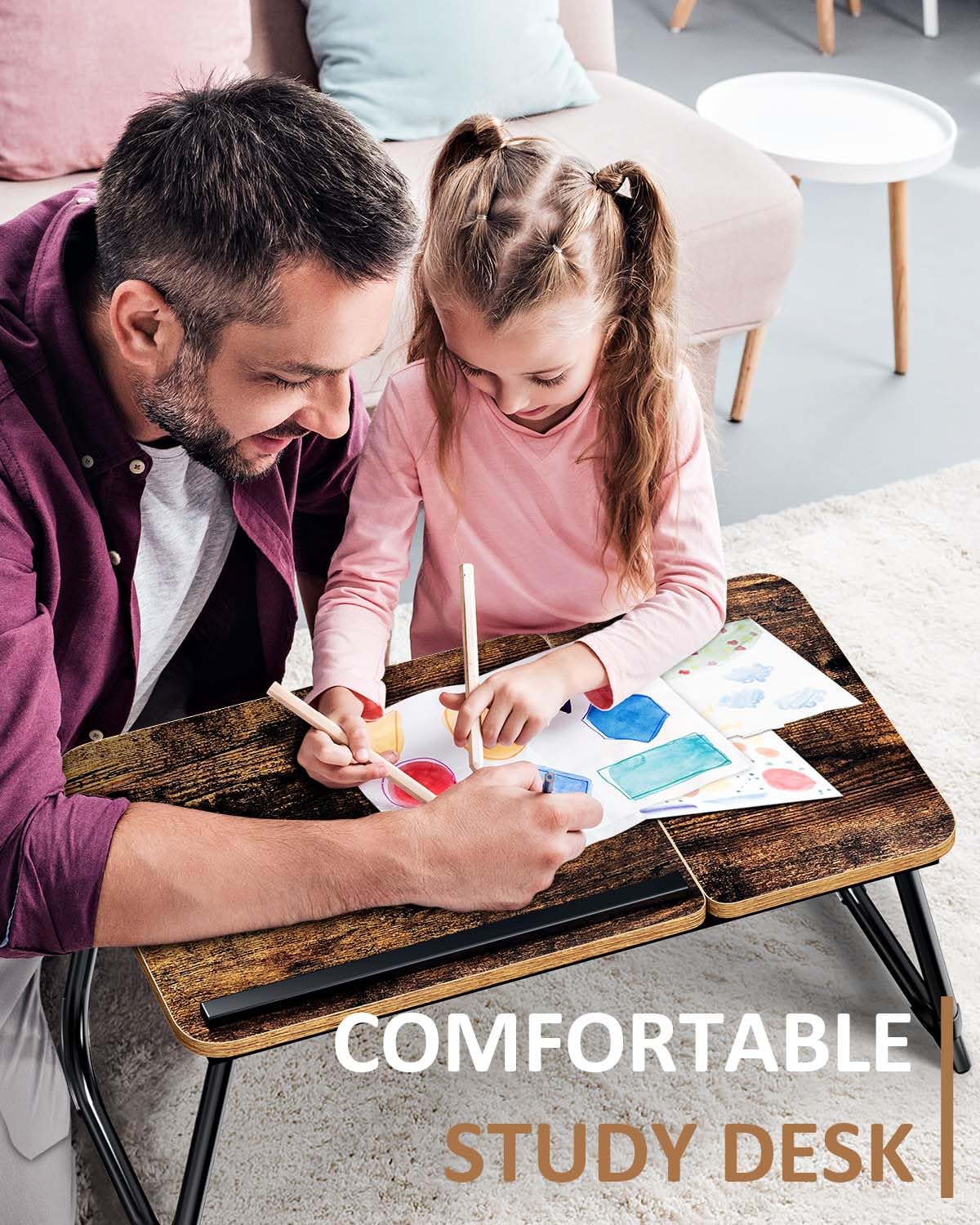 2023 Upgraded Vintage Laptop Tray with Foldable Legs & Cup Slot | Retro Bed Table & Notebook Stand | Perfect for Reading, Breakfast, Work in Bed, Carpet, Sofa, Terrace & Office
