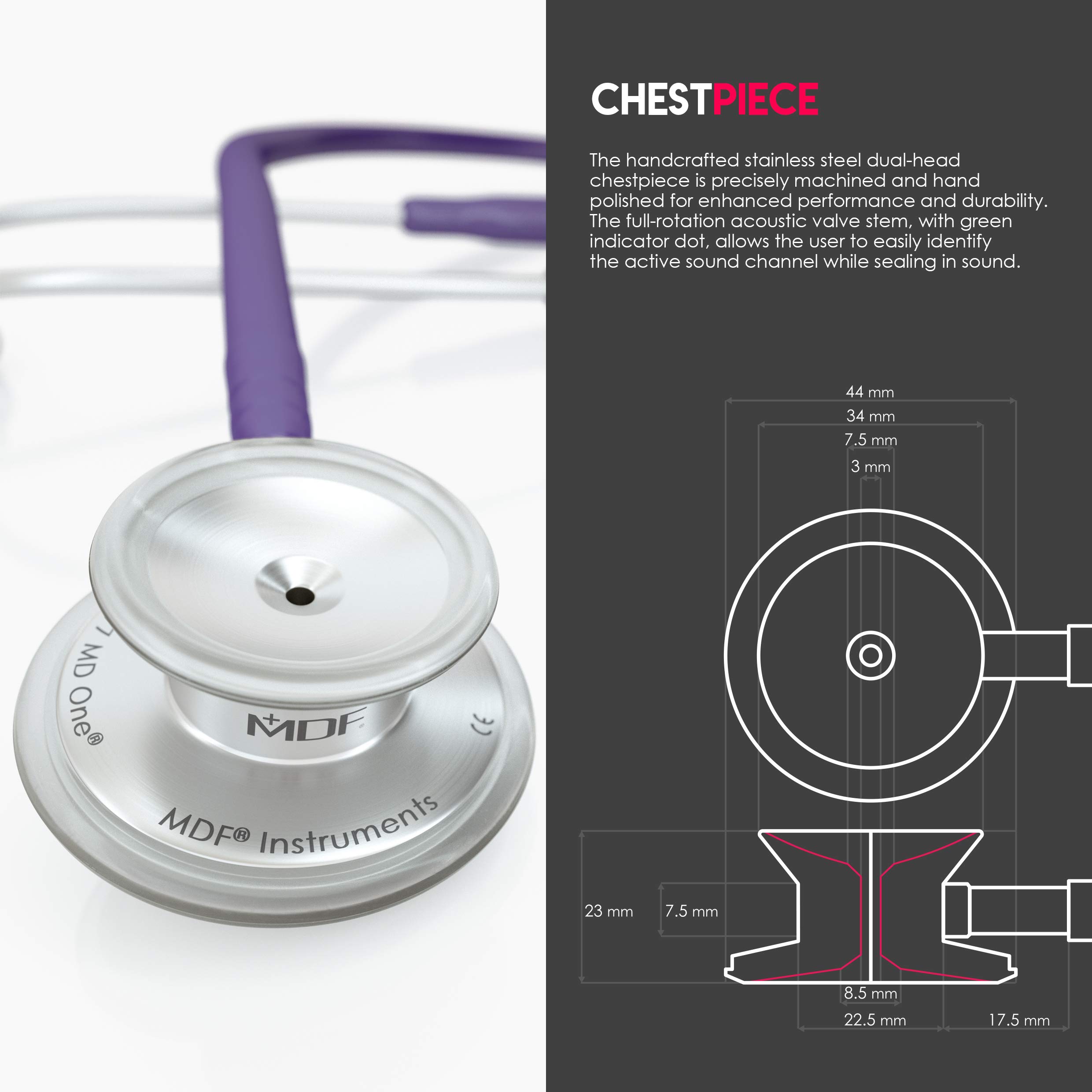 MDF MD One Stainless Steel Stethoscope for Adults - Purple Tube & Silver Chestpiece Headset (MDF77708) | Professional Medical Equipment for Doctors, Nurses & Healthcare Workers