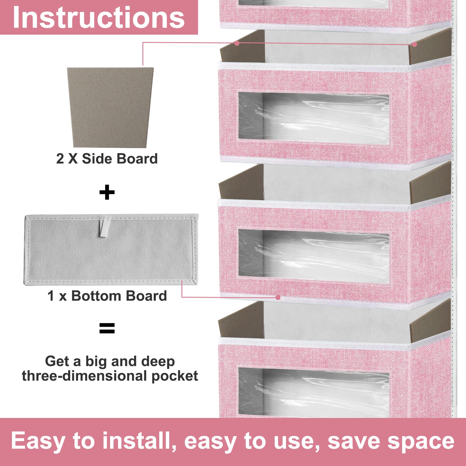 Homyfort Over The Door Organizer with 5 Large Pockets - Pink Wall Storage for Nursery, Girls Room, Pantry, Dorm, Bathroom & Closet | Space-Saving Solution for Home Organization & Decluttering