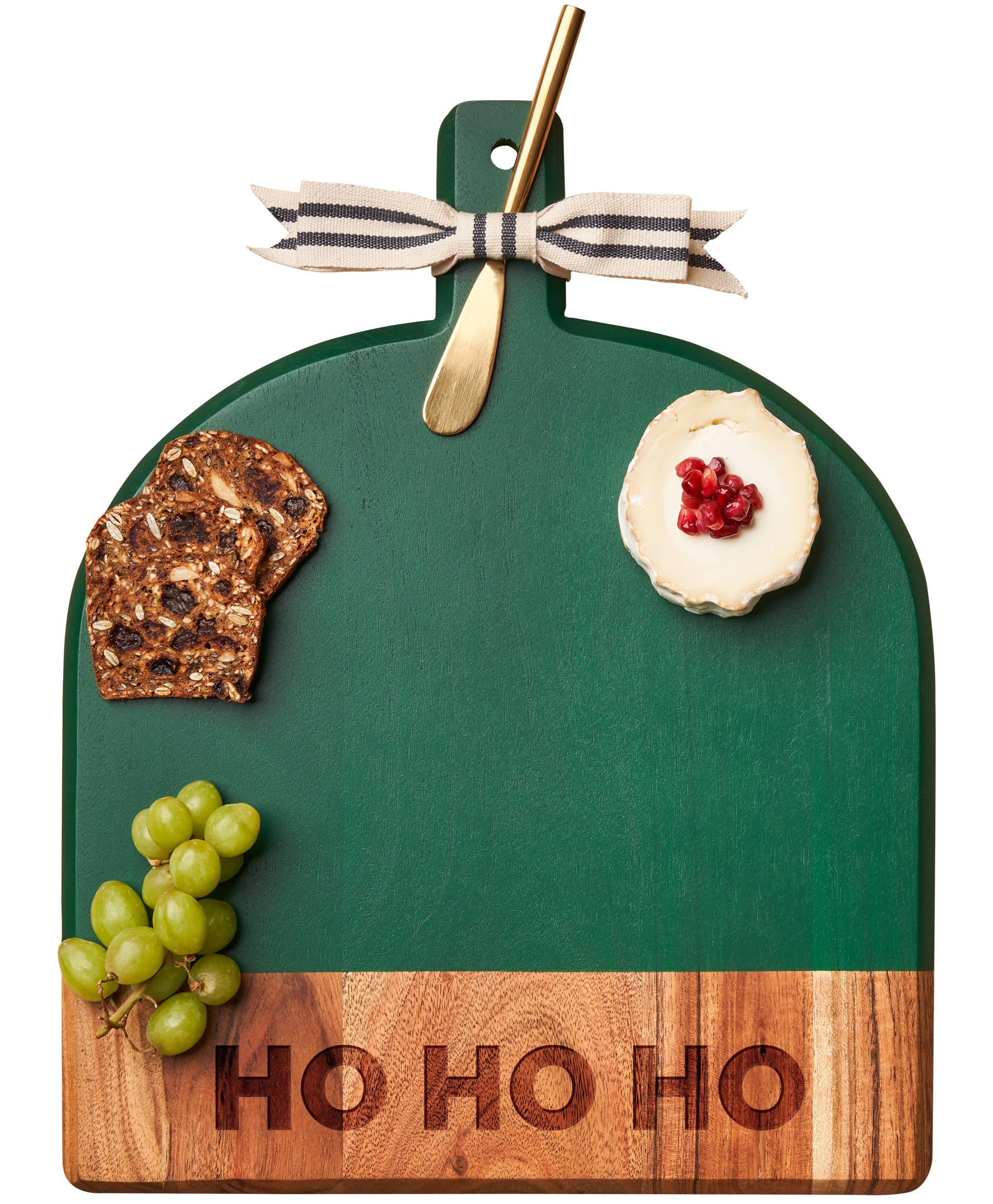 Acacia Wood Beveled Cutting Board with Ribbon & Gold Spreader Knife - 15 x 12 Inch - Perfect for Holiday Charcuterie, Cheese Serving & Gift Giving
