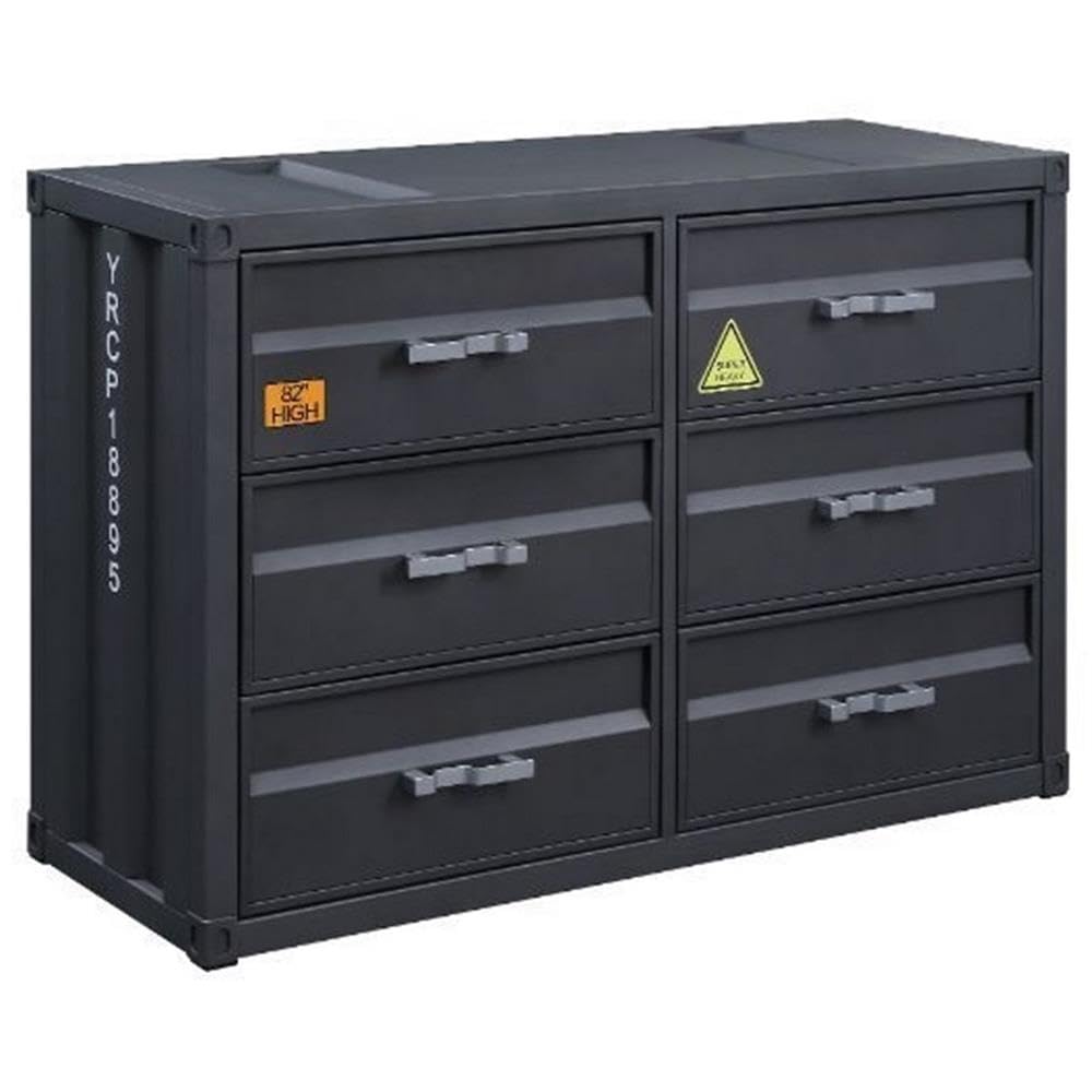 Acme 6-Drawer Metal Dresser - Rectangular Cargo Container Style in Gunmetal Finish | Perfect for Bedroom Storage, Dorm Organization & Industrial Decor