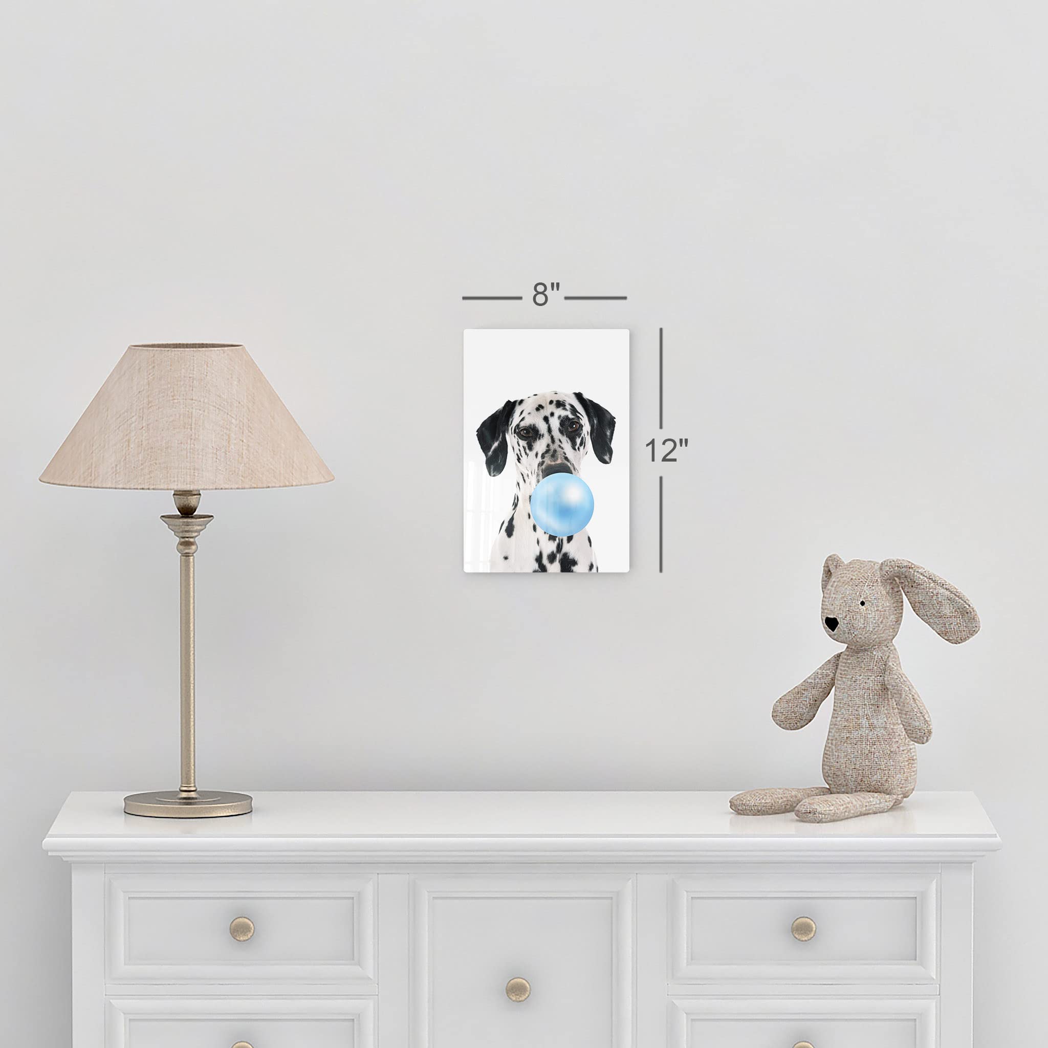 Dalmatian Dog Chewing Blue Bubble Gum Metal Wall Art Print - Pet Lover Gift, Animal Pop Art Decor for Office, Living Room, Bedroom, Nursery (12x8 Inches) - Perfect for Dog Lovers & Unique Home Decor