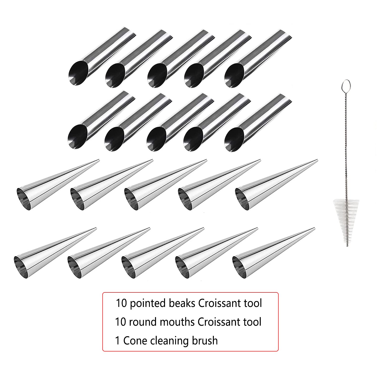 Premium 5-Inch Stainless Steel Cream Horn Molds Set - 10 Cones & 10 Cannoli Forms for Baking Croissants, Waffles, Cream Rolls | Perfect for Bakeries, Home Kitchens & Pastry Shops