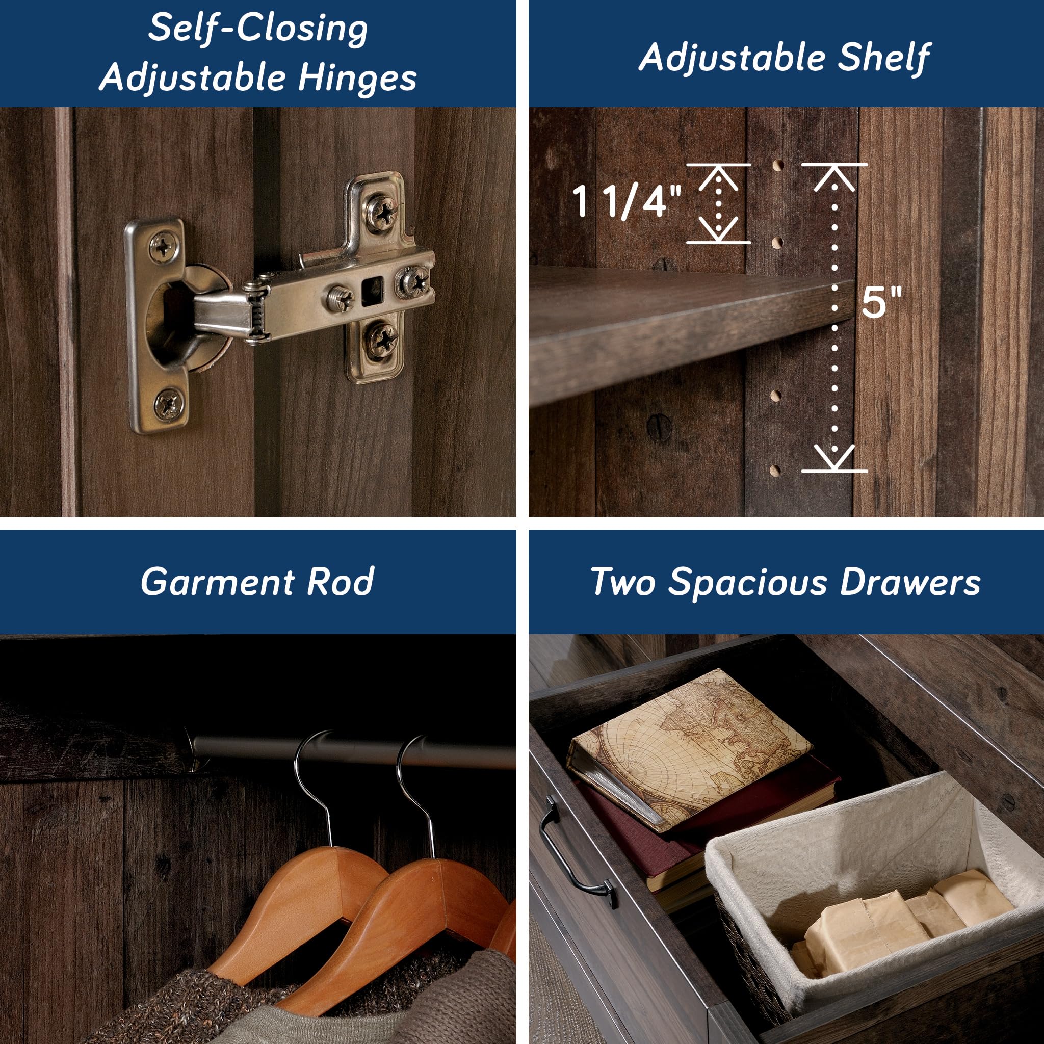 Sauder Reclaimed Pine Storage Wardrobe Cabinet - Pantry Organizer, Closet Storage Solution for Bedroom, Kitchen, and Home Organization
