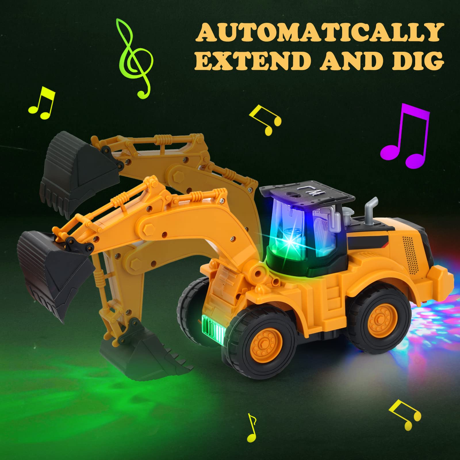 Kizeefun Electric Excavator Truck Toy for Kids Ages 2-5 - Construction Digger Truck with Lights & Music, Universal Wheels - Perfect Birthday & Christmas Gift for Toddler Boys | Outdoor Sandbox & Indoor Pretend Play