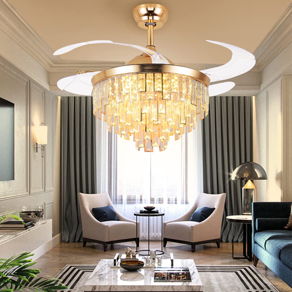 3-Color Changing LED Crystal Ceiling Fan Light - Modern Chandelier Style for Indoor & Outdoor Use | Perfect for Living Room, Bedroom, Patio and Dining Area