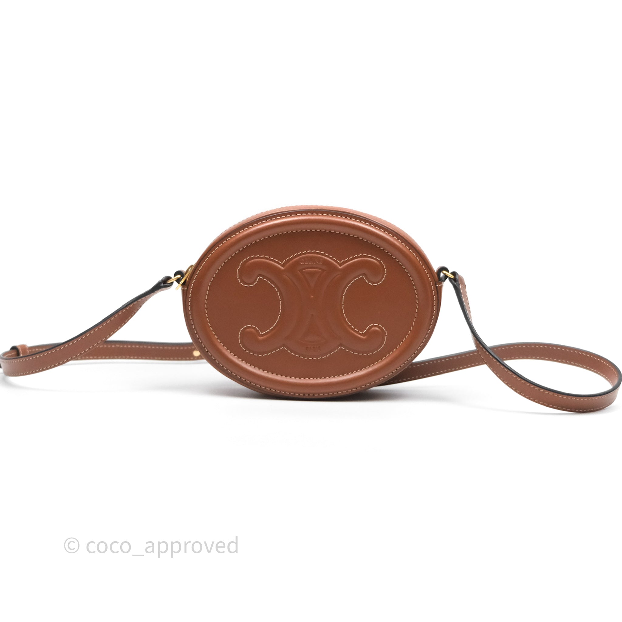 Celine Oval Bag in Triomphe Tan Calfskin Leather - Luxury Crossbody Purse for Women, Perfect for Work, Travel & Evening Events