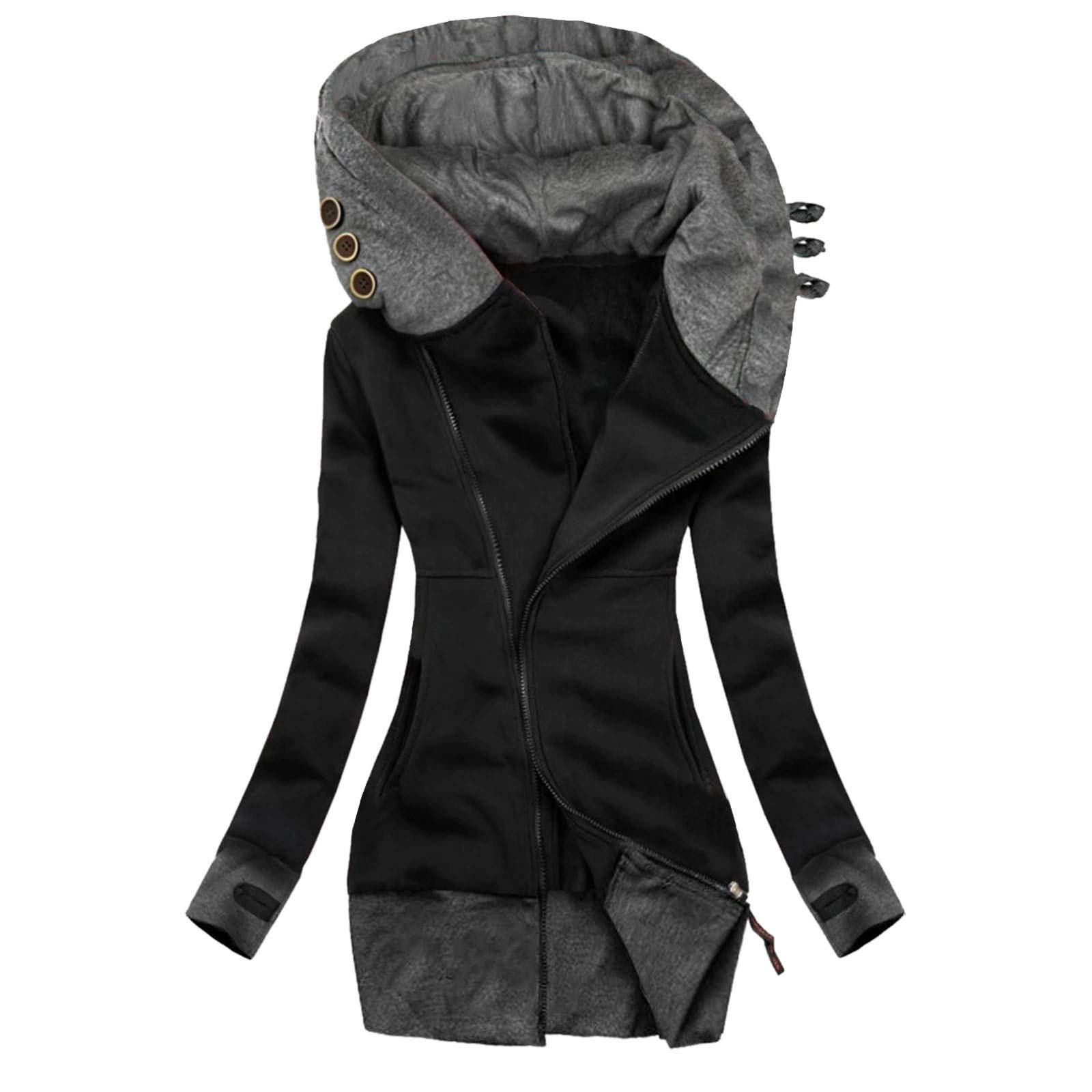 Lightweight Women's Hoodie with Long Sleeves - Solid Black Zip Up Jacket Sweatshirt for Casual Wear, Gym, and Outdoor Activities