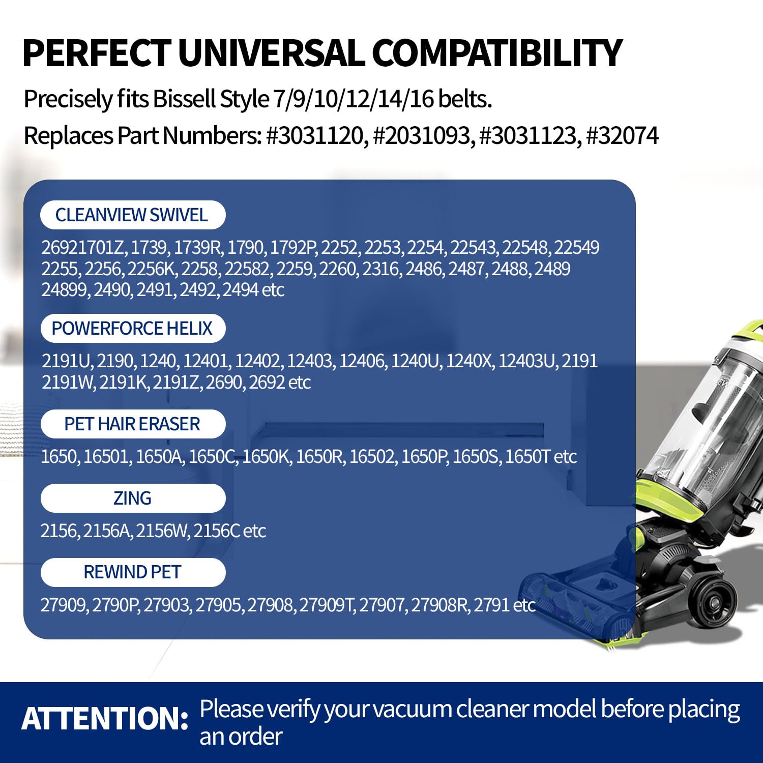 Bissell Vacuum Belt 4 Pack for Style 7/9/10 - PowerForce, Helix, CleanView - Home Cleaning Accessories