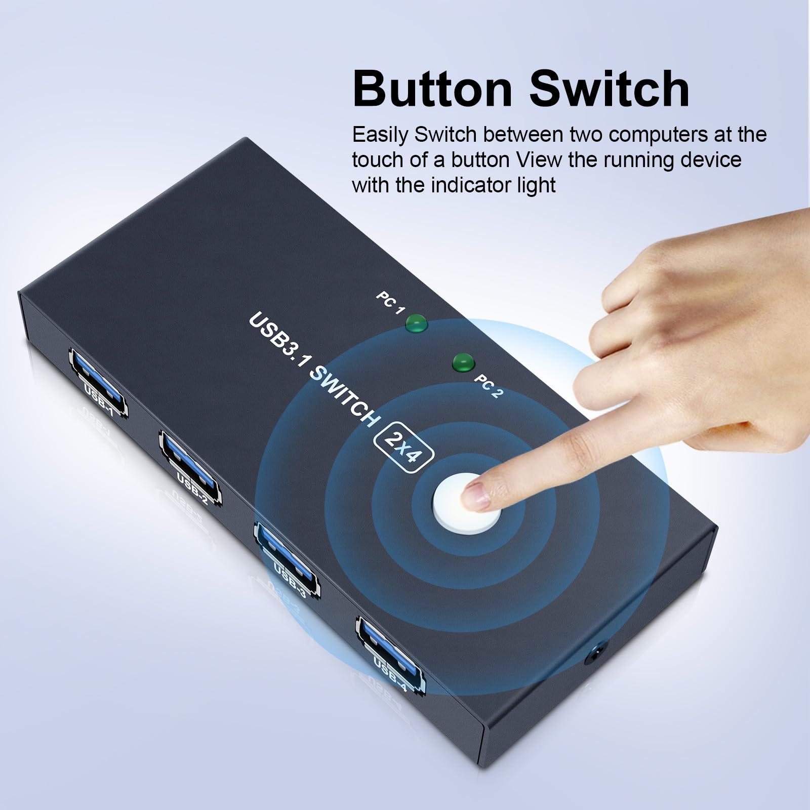 EVATEK USB 3.0 KVM Switch - 2 Input 4 Output USB 3.1 Hub with 2 Cables for Sharing 4 Devices - Peripheral Switcher Box for PC, Laptop, Printer, Scanner - Ideal for Home Office & Multi-Computer Setup