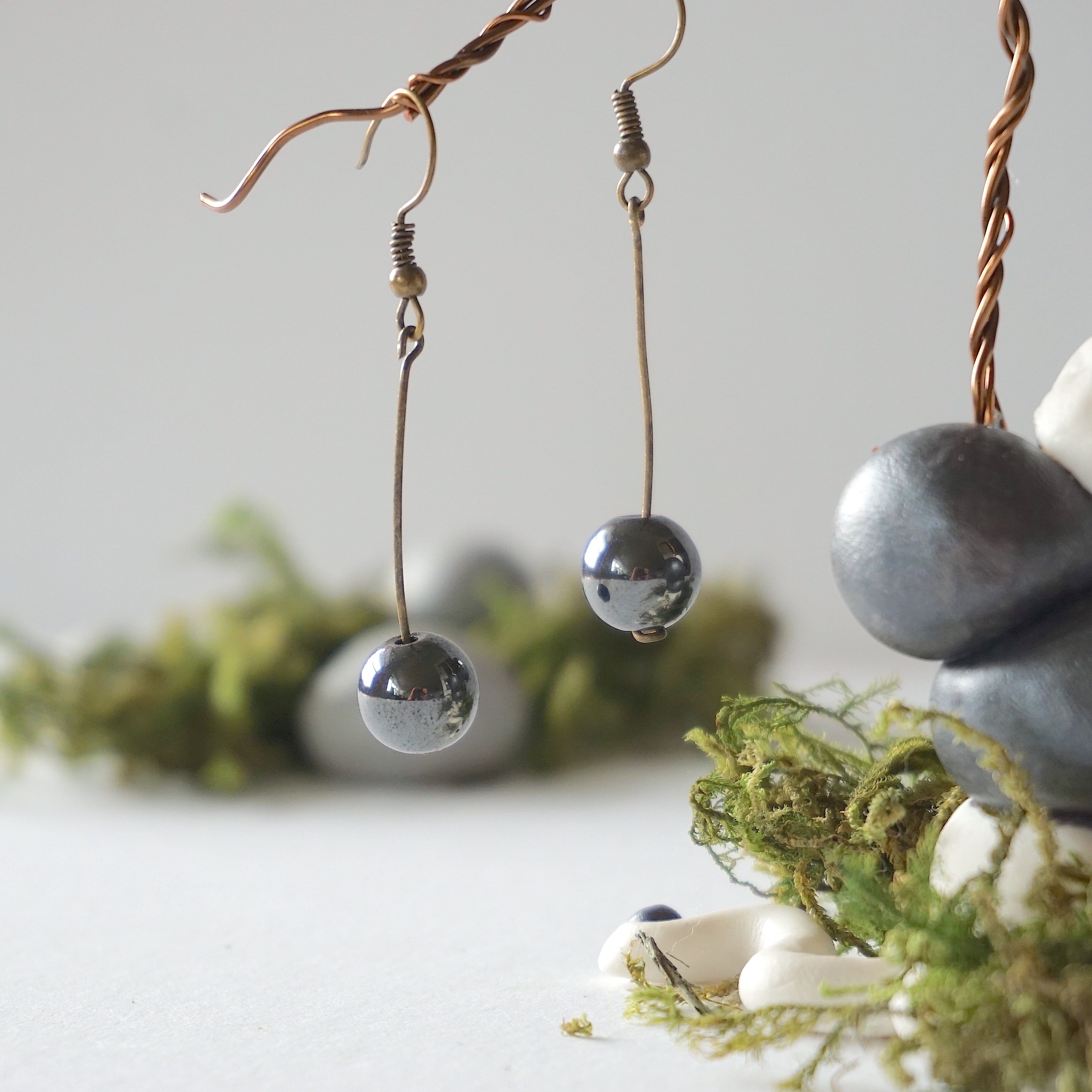 Stylish Hematite Bead Drop Earrings in Antique Bronze - Perfect for Casual Wear, Office & Evening Outfits
