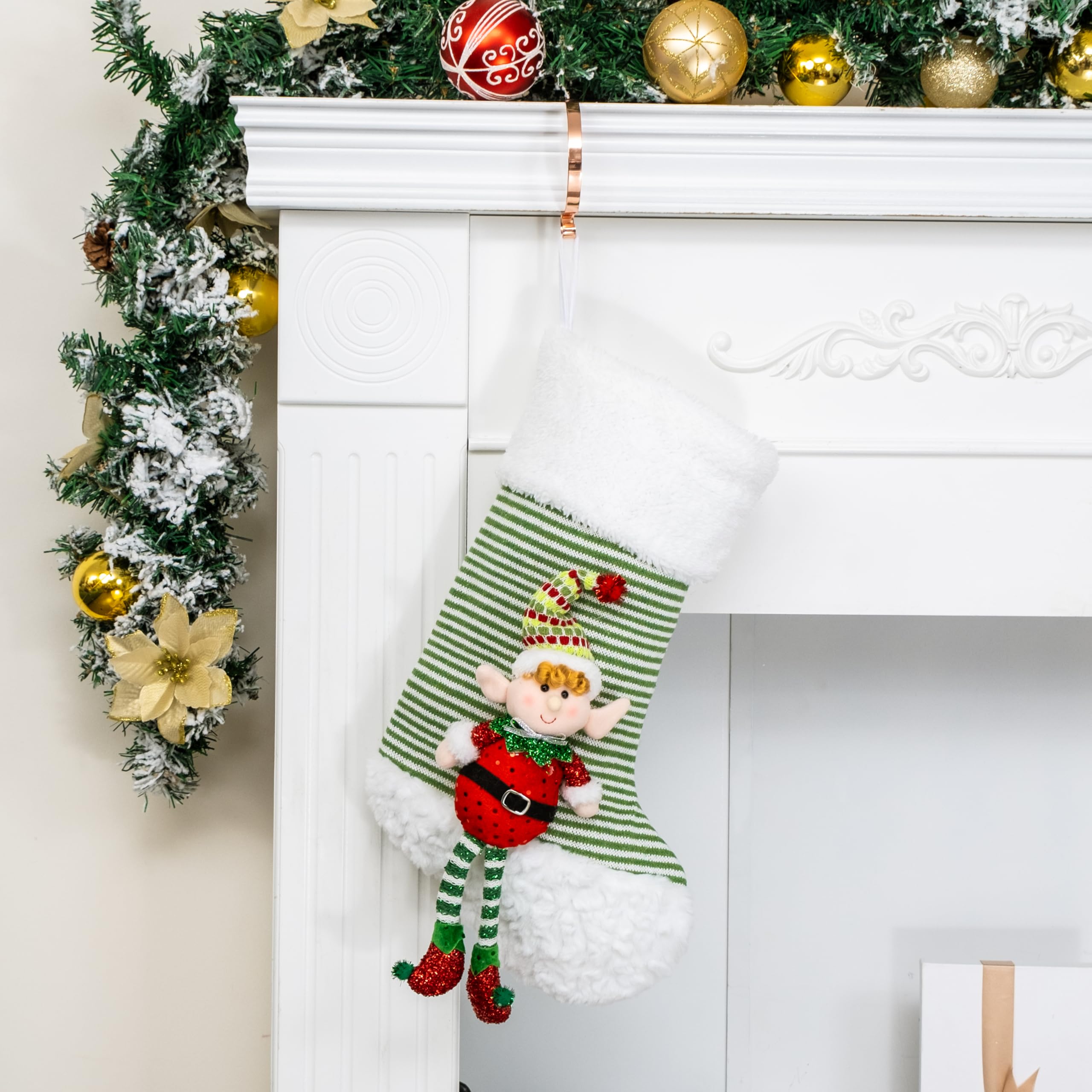 2024 New 3D Elf Boy Christmas Stockings for Kids - Green Embroidery Holiday Decor for Fireplace, Party & Home Decoration - 1 Pack - Perfect for Gifts, Stocking Stuffers & Festive Celebrations