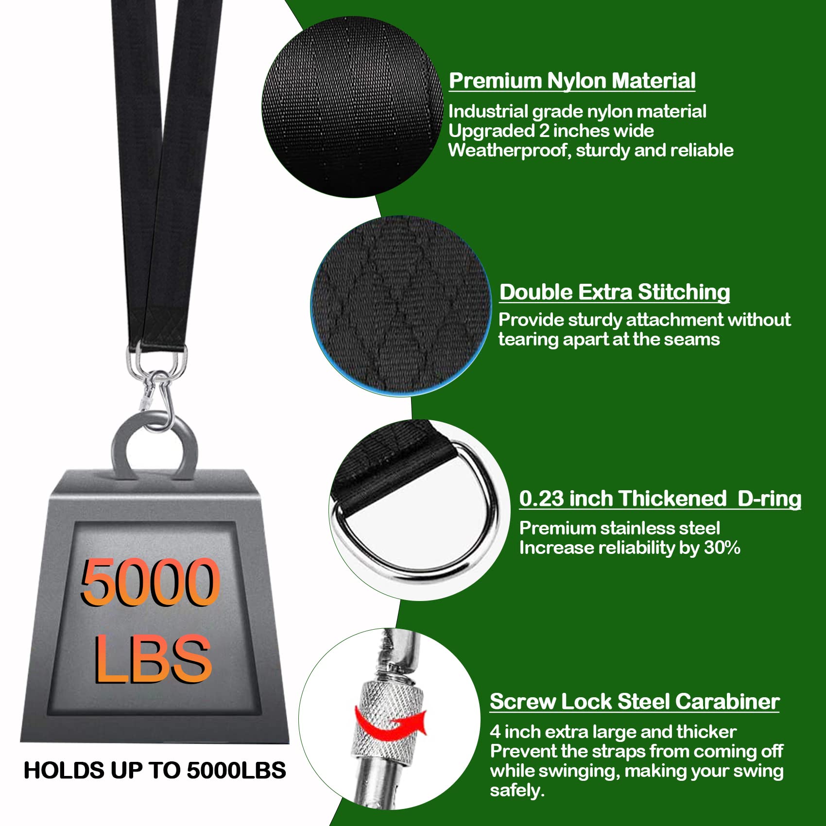 30FT Extra Long Heavy Duty Tree Swing Straps (Set of 2) - 5000 lbs Weight Capacity - Includes Tree Protector, Carabiner & Swivel - Easy Installation for Swings, Hammocks & Outdoor Play (Backyard, Park, Camping)