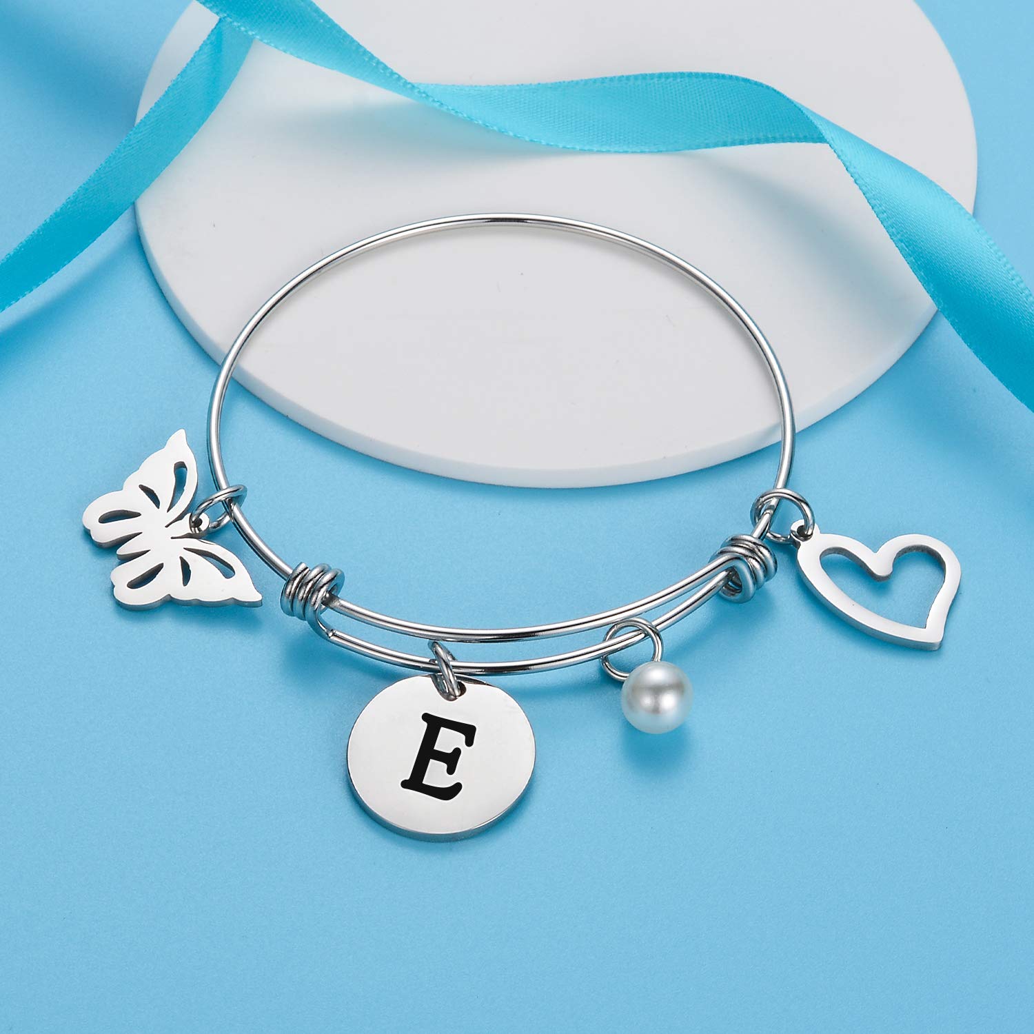 Personalized Initial Charm Bracelet for Women - Heart & Butterfly Alphabet Letter Bracelet (A-Z) | Custom Name Jewelry Gift for Her, Birthday, Anniversary, Valentine's Day