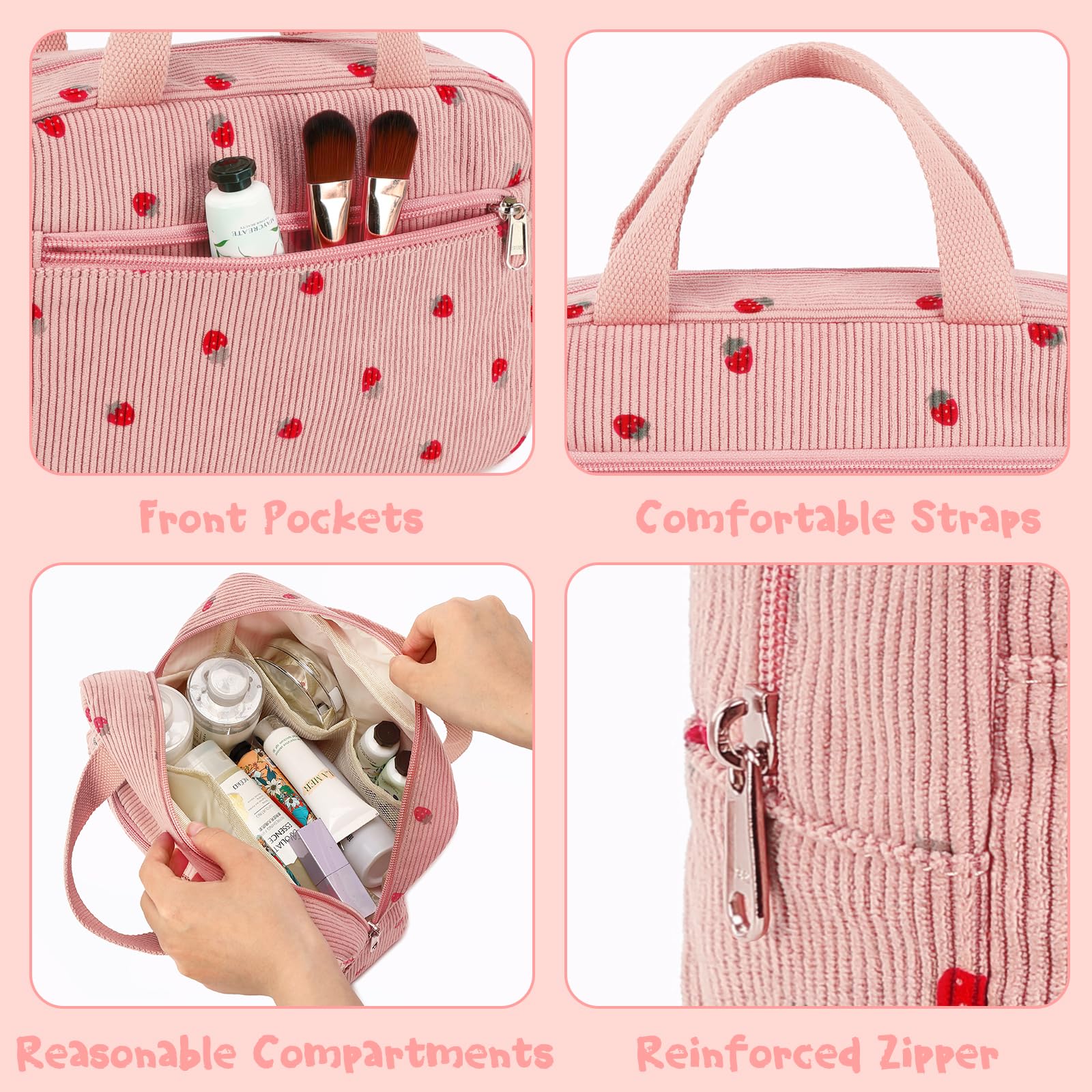 Waterproof Corduroy Makeup Bag for Women & Girls - Travel Cosmetic Organizer with Zipper, Toiletry Pouch for Gym, Vacation & Daily Use