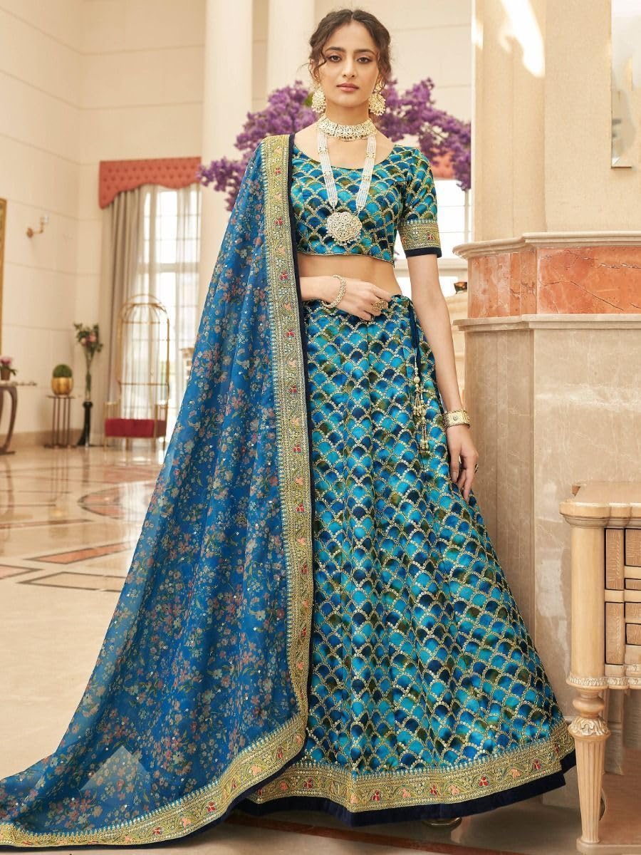 Elegant Women's Net Embroidery Lehenga Choli - Semi Stitched Indian/Pakistani Party Wear Ghagra for Weddings & Festivals