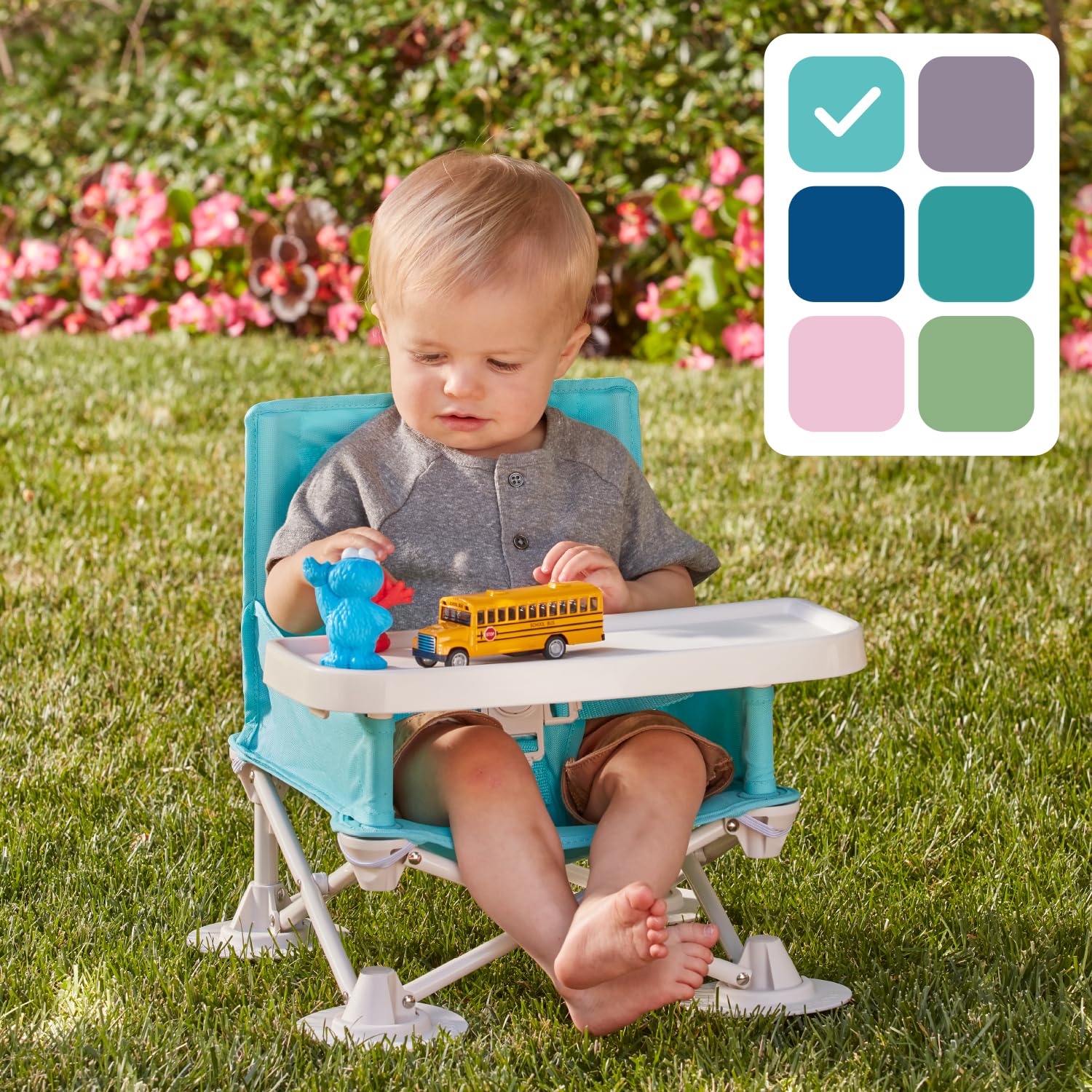 Hiccapop OmniBoost Travel Booster Seat with Tray for Babies & Toddlers | Foldable Portable High Chair for Dining, Camping, Beach, Travel & Grandma's House | Tip-Free Design Securely Straps to Chairs | Perfect for Restaurants, Picnics & Family Gatherings
