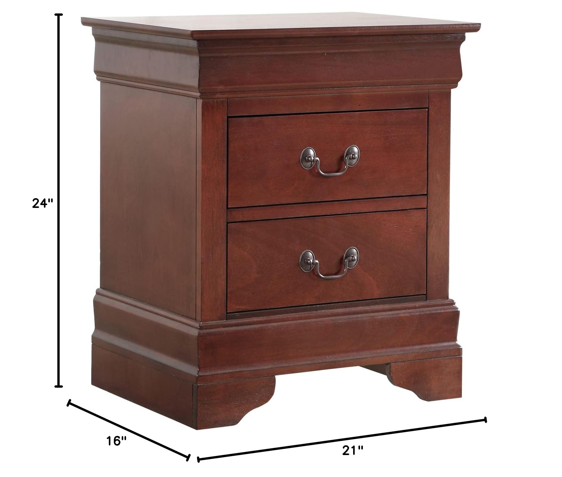Glory Furniture Lewis 2-Drawer Wood Nightstand, Cherry Finish - Bedroom Side Table for Bedside Storage & Decor