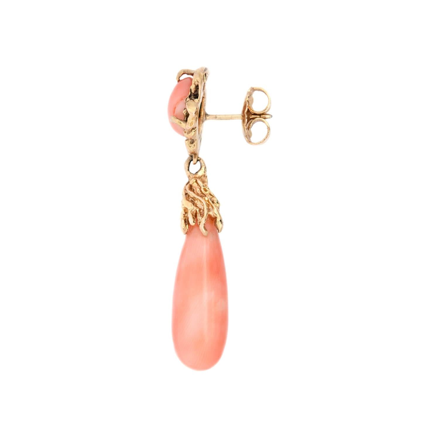 Victorian Style 14k Gold Coral Drop Earrings – Elegant Dangle Earrings for Women, Perfect for Weddings, Parties & Special Occasions
