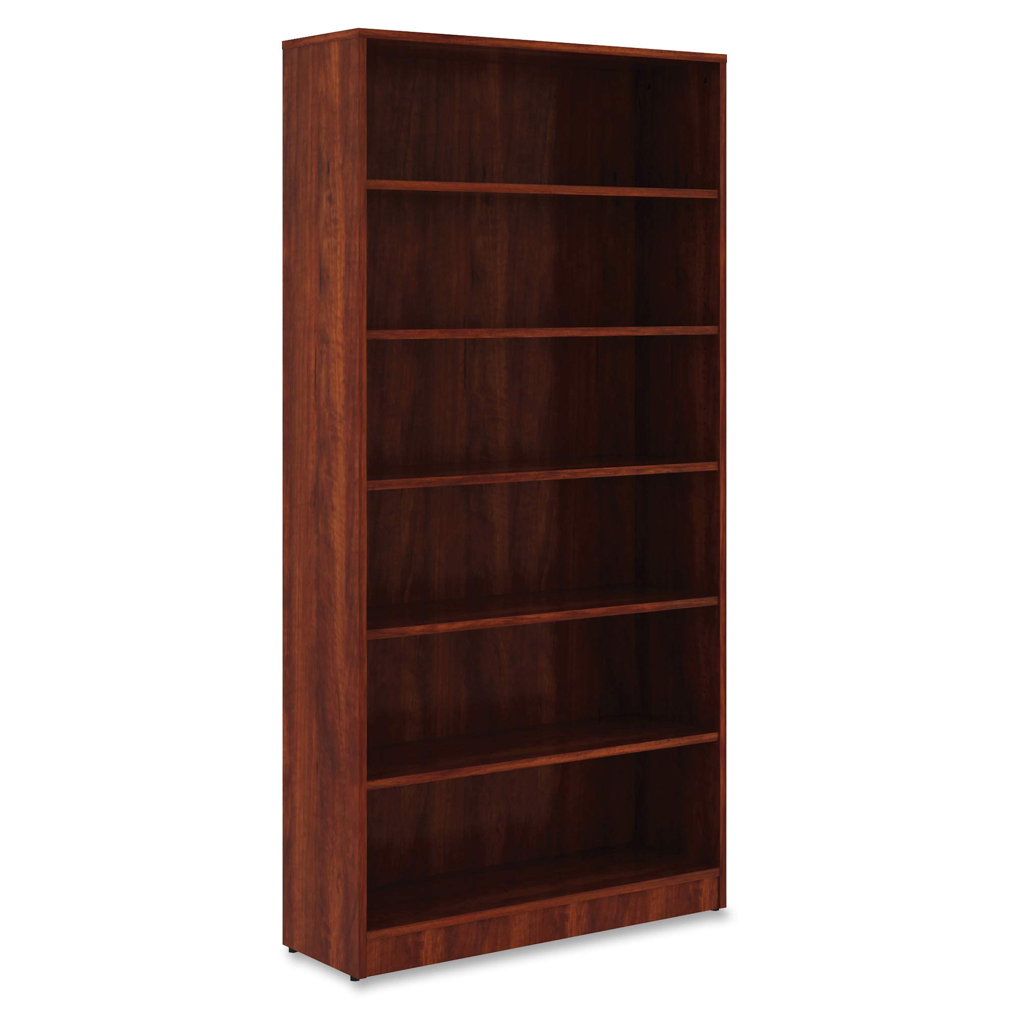 Lorell LLR99791 Cherry Laminate Bookcase - 5-Shelf Wood Book Storage Organizer for Home Office, Living Room & Library - Sturdy Bookshelf for Books, Decor & Display