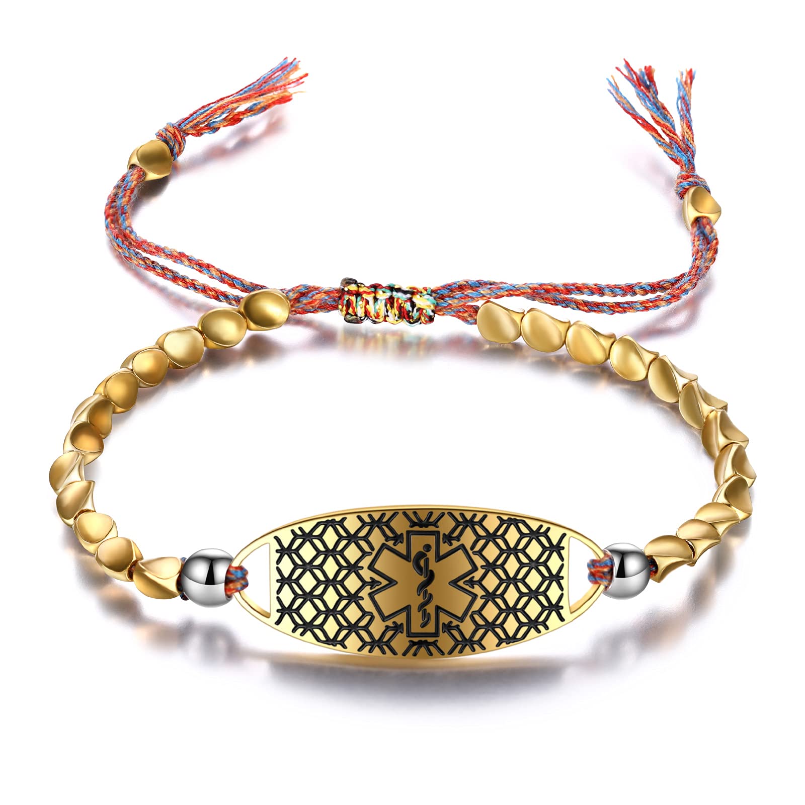 Personalized Medical Alert Bracelets for Women & Men - Custom Engraved Medical ID Bracelet with Adjustable Brass Beads (6.5-8.5 Inches) | Emergency Health Jewelry for Diabetes, Allergies & Heart Conditions