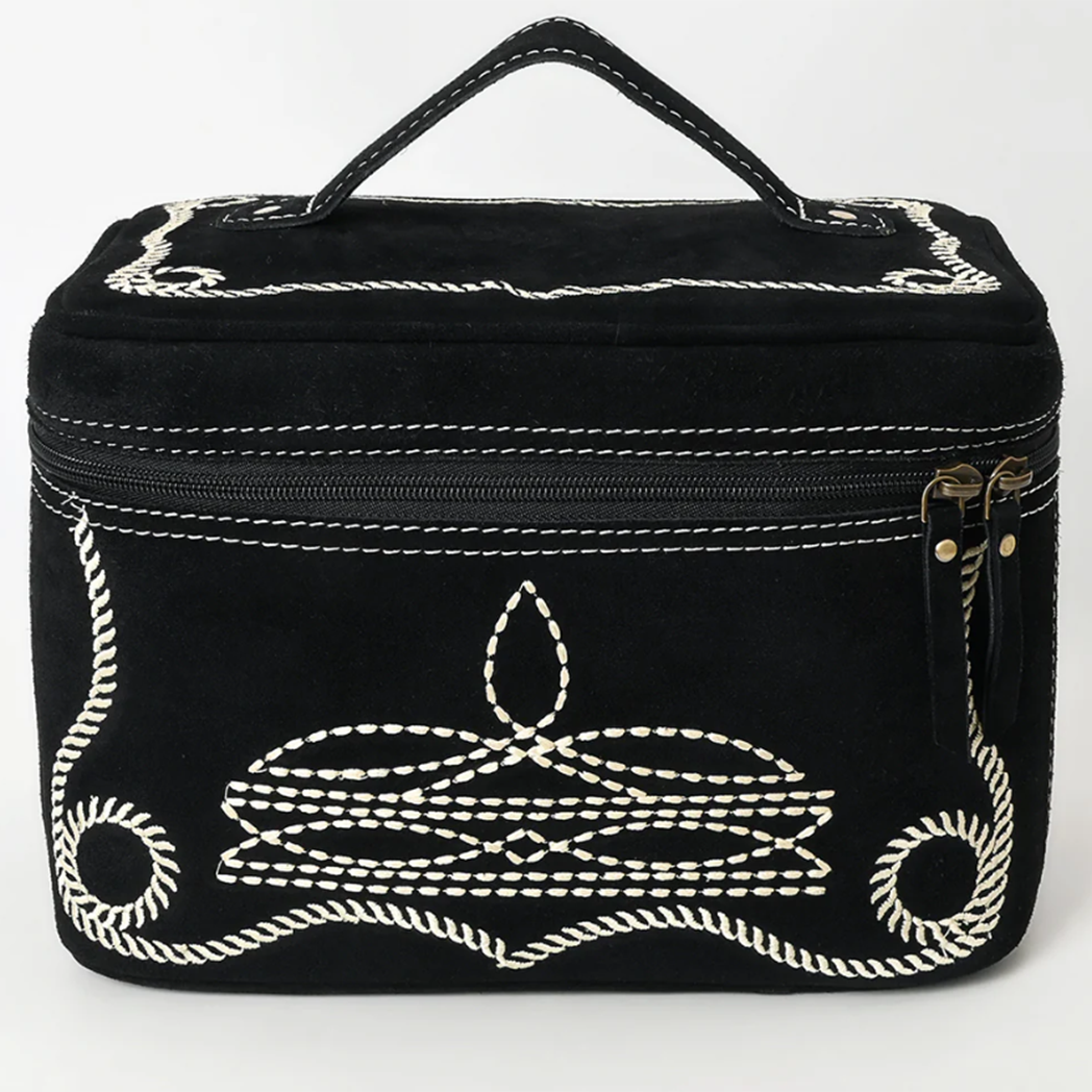 American Darling Black Boot Stitch Makeup Bag - Waterproof Cosmetic Organizer for Travel, Gym & Everyday Use | Perfect Makeup Pouch for Women & Teens