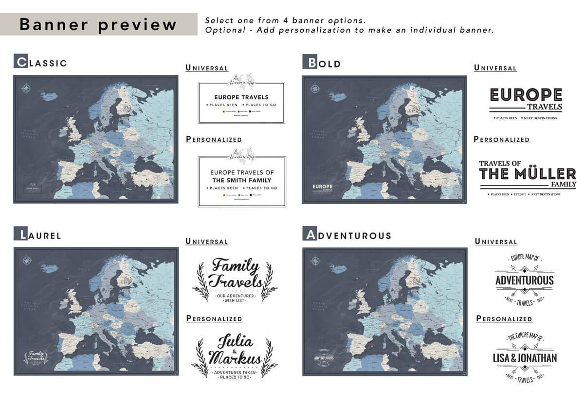 Personalized Framed Travel Map of Europe with Push Pins - Customizable Detailed Wall Map for Home & Office Decor - Perfect for Travel Memories, Gifts & Adventure Planning