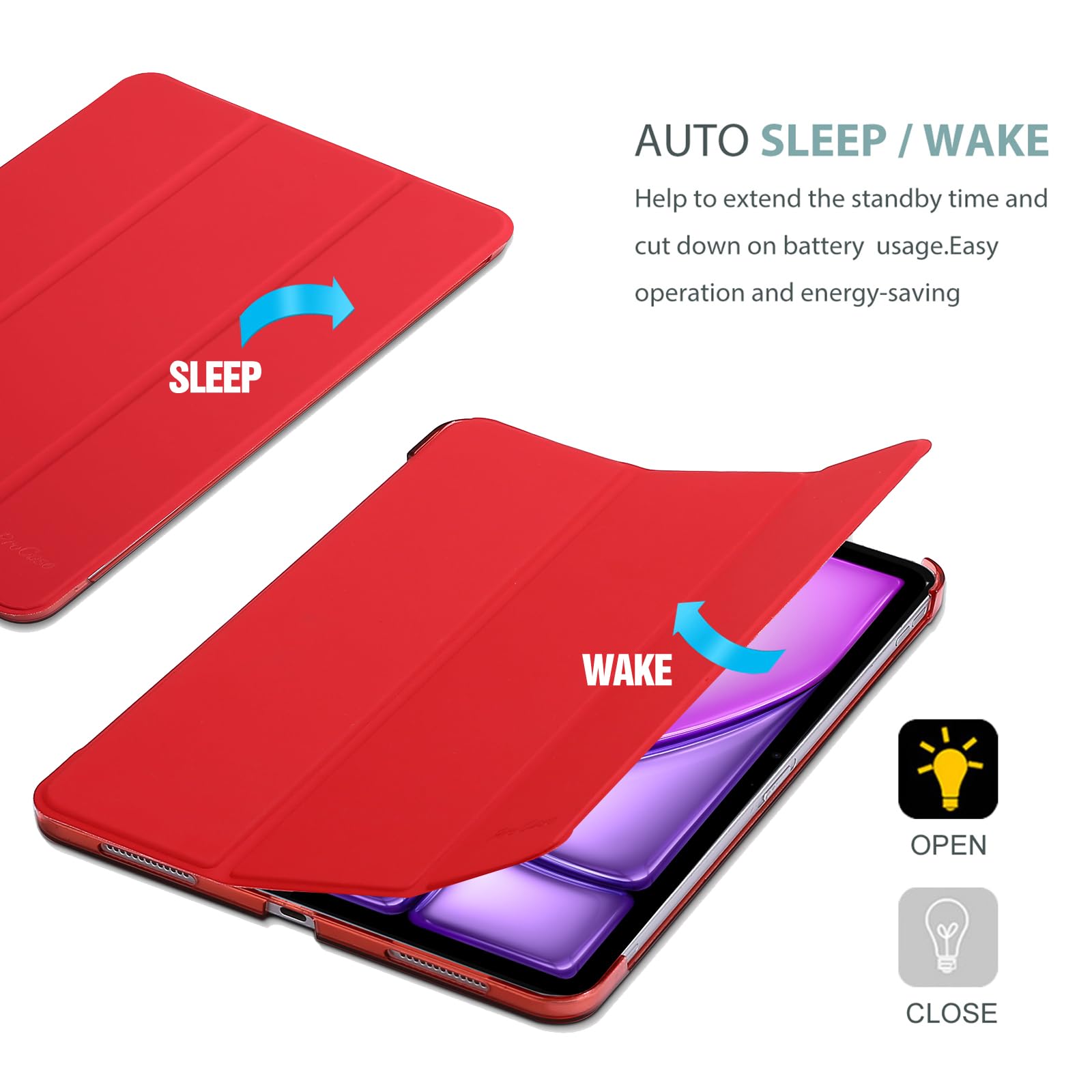 ProCase iPad Air 11-inch M3/M2 & 10.9-inch 5th/4th Gen Smart Protective Case (2020-2025) - Shockproof Cover with Auto Sleep/Wake for iPad Air 5/4 - Perfect for Work, Travel & School - Red