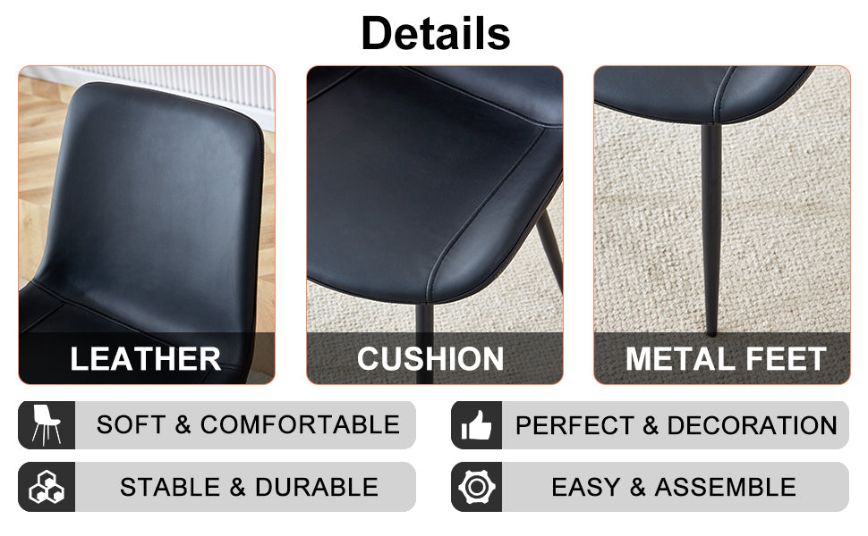 Premium Black Faux Leather Dining Chairs with Metal Legs - Ergonomic Curved Backrest & Wide Cushion for Maximum Comfort - Set of 4 Modern Chairs for Restaurant, Kitchen, Bedroom & Office Use