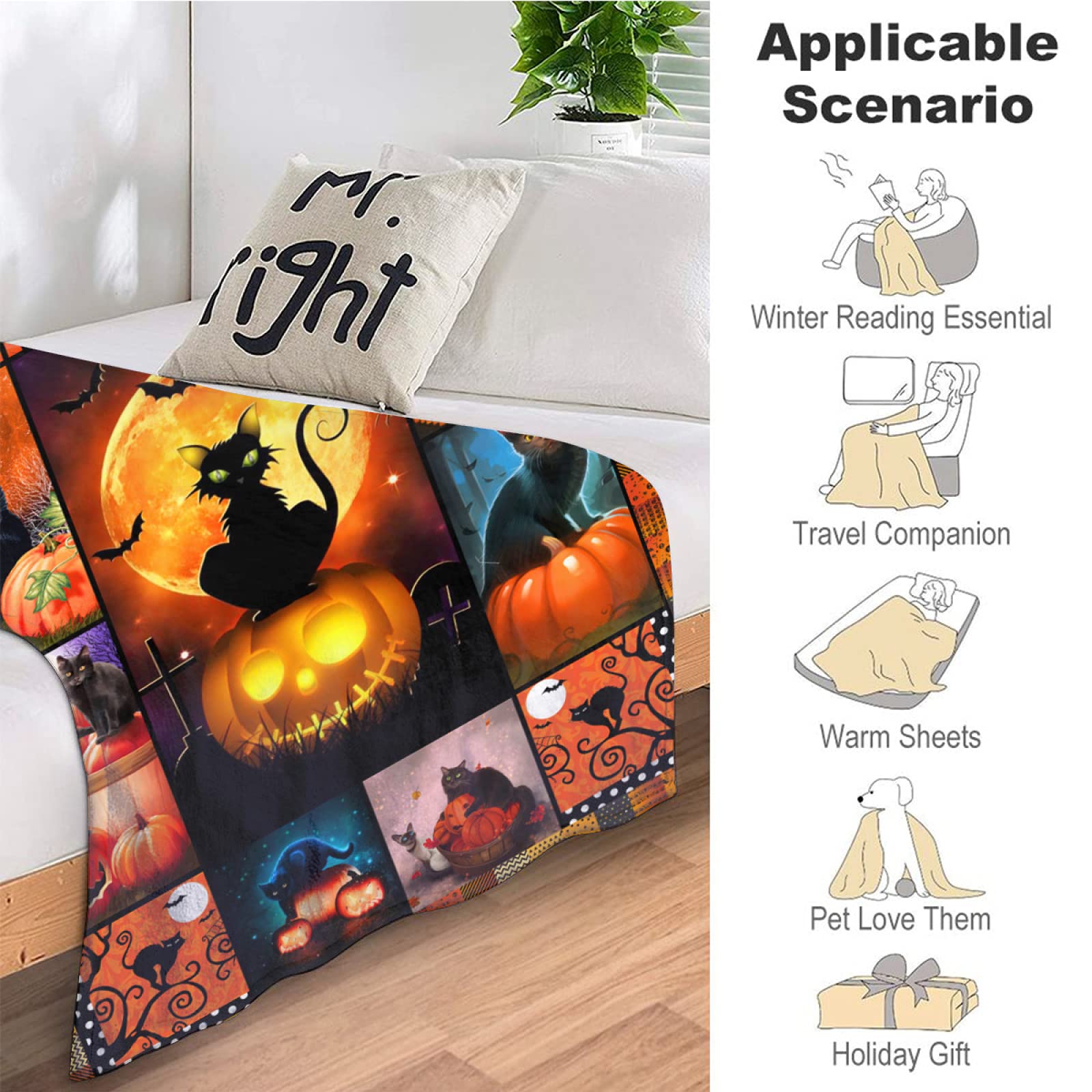 Halloween Throw Blanket - Super Soft Black Cat Design for Bedroom, Living Room, Couch & Sofa | Funny Halloween Decorations & Cozy Gift Idea | Perfect for Halloween Parties, Movie Nights & Seasonal Home Decor