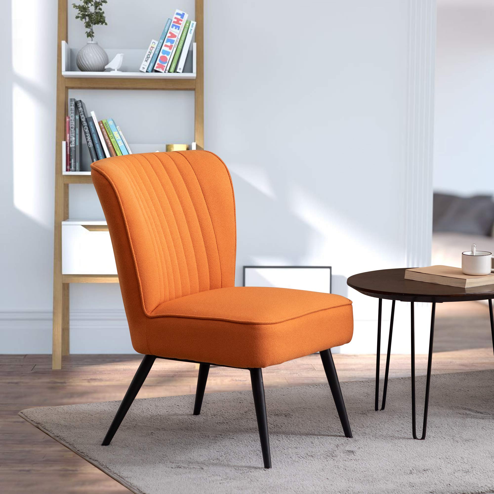 Alunaune Orange Accent Chair Set of 2 - Modern Upholstered Living Room & Bedroom Armless Slipper Chairs - Comfy Wingback Sofa for Guest Reception, Lounge, and Reading Nook
