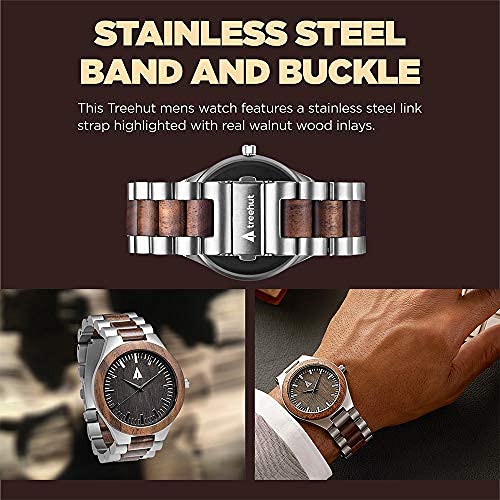 Men's Wooden Watch - Japanese Quartz Analog, Walnut Wood & Steel Clasp - Perfect for Outdoor & Office Wear