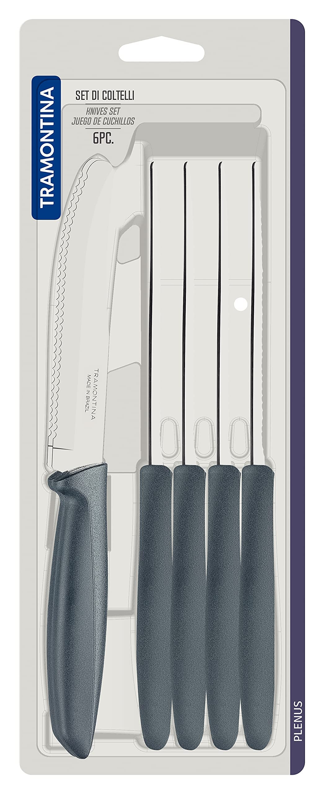 Tramontina 6-Piece Kitchen Knife Set - Stainless Steel Serrated Fruit & Tomato Knife, Vegetable Chopper & Peeler - Multipurpose Cooking Knives with Rounded Tip (Grey, Model 23498655) - Perfect for Meal Prep, Slicing Fruits, Chopping Vegetables & Everyday Cooking