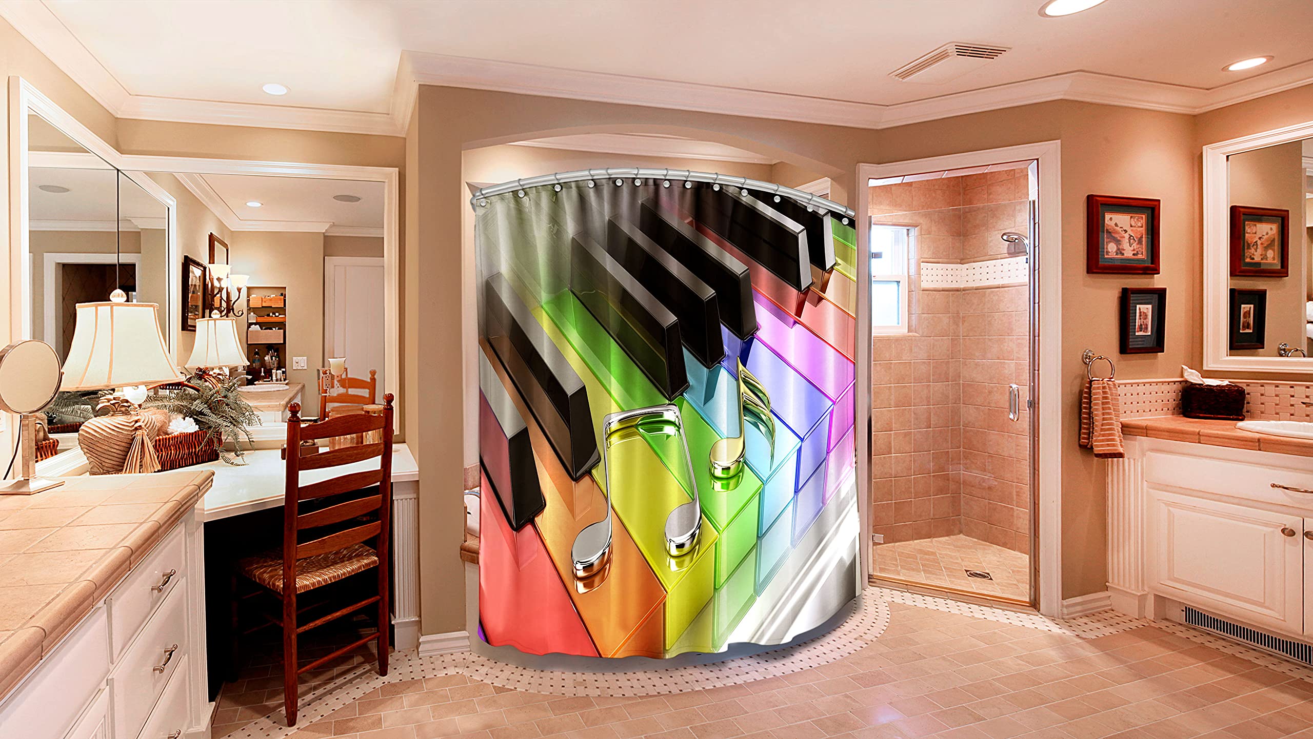 Colorful Piano Key Shower Curtain Set - Waterproof 72x72 Inch for Bathroom Decor