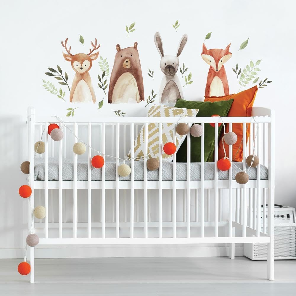 RoomMates RMK4020SCS Watercolor Woodland Critters Peel and Stick Wall Decals - Easy DIY Nursery, Kids Room & Home Decor Removable Stickers for Walls, Furniture & Windows - Perfect for Bedrooms, Playrooms & Classrooms