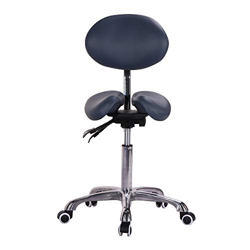 Master Massage Berkeley Split Seat Saddle Stool with Backrest - 2 Tilting Options, Royal Blue - Ergonomic Stool for Massage Therapists, Chiropractors & Office Workers