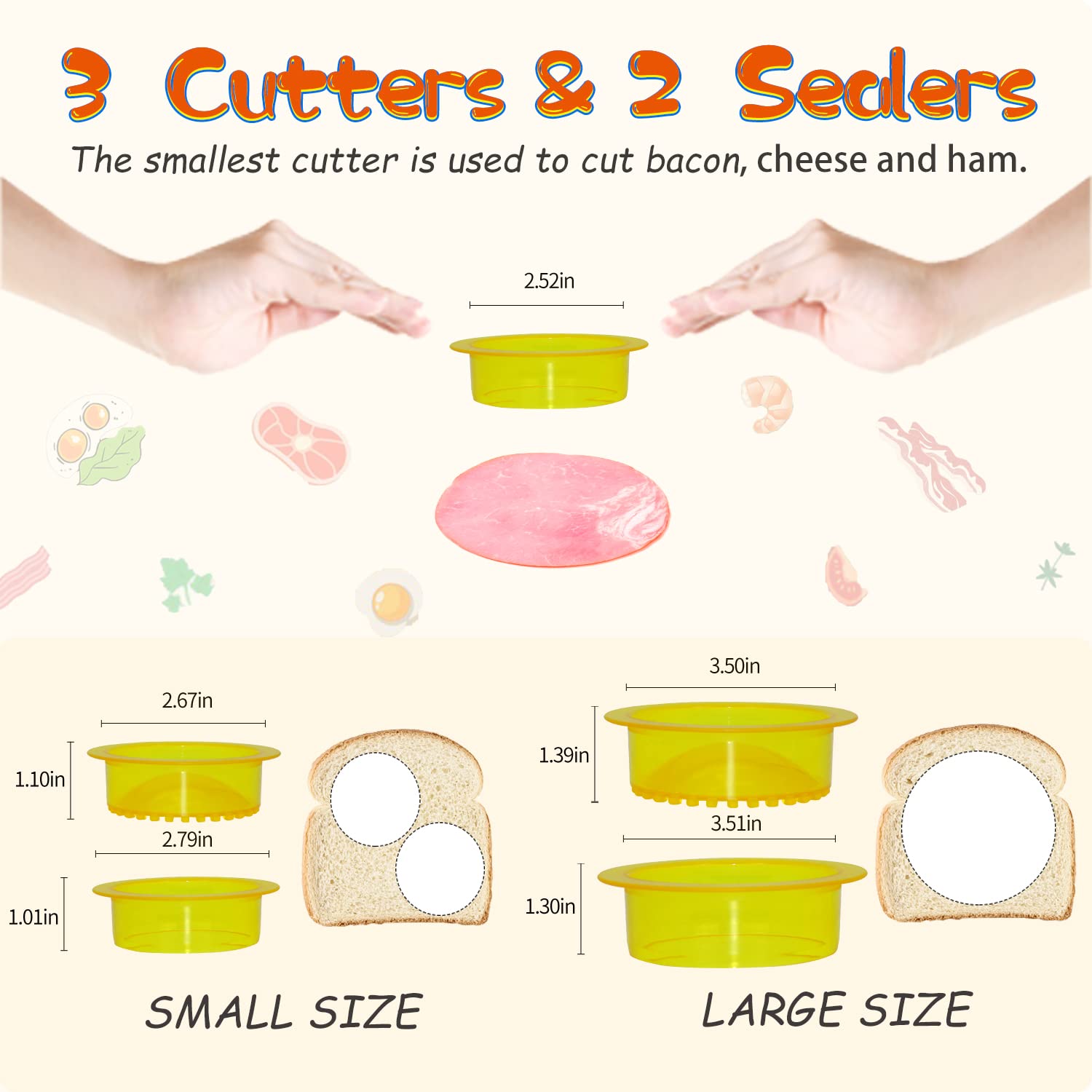 HiYZ 5-Piece Sandwich Cutter and Sealer Set - Crustless Sandwich Maker for Peanut Butter, Jelly, Bread, Pancakes & Cookies - Fun Kitchen Tool for Kids, Boys & Girls - Perfect for School Lunches, Picnics and Family Breakfasts